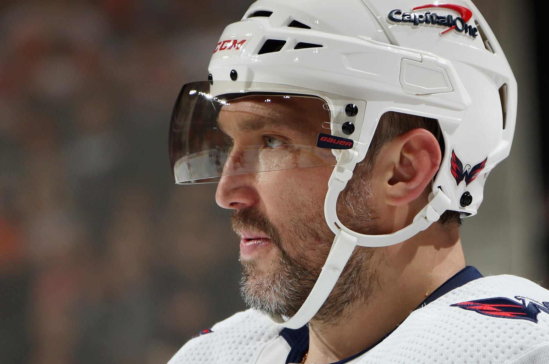 PHILADELPHIA, PENNSYLVANIA - APRIL 16: Alex Ovechkin #8 of the Washington Capitals plays against the Philadelphia Flyers during the first period at the Wells Fargo Center on April 16, 2024 in Philadelphia, Pennsylvania. (Photo by Bruce Bennett/Getty Images)