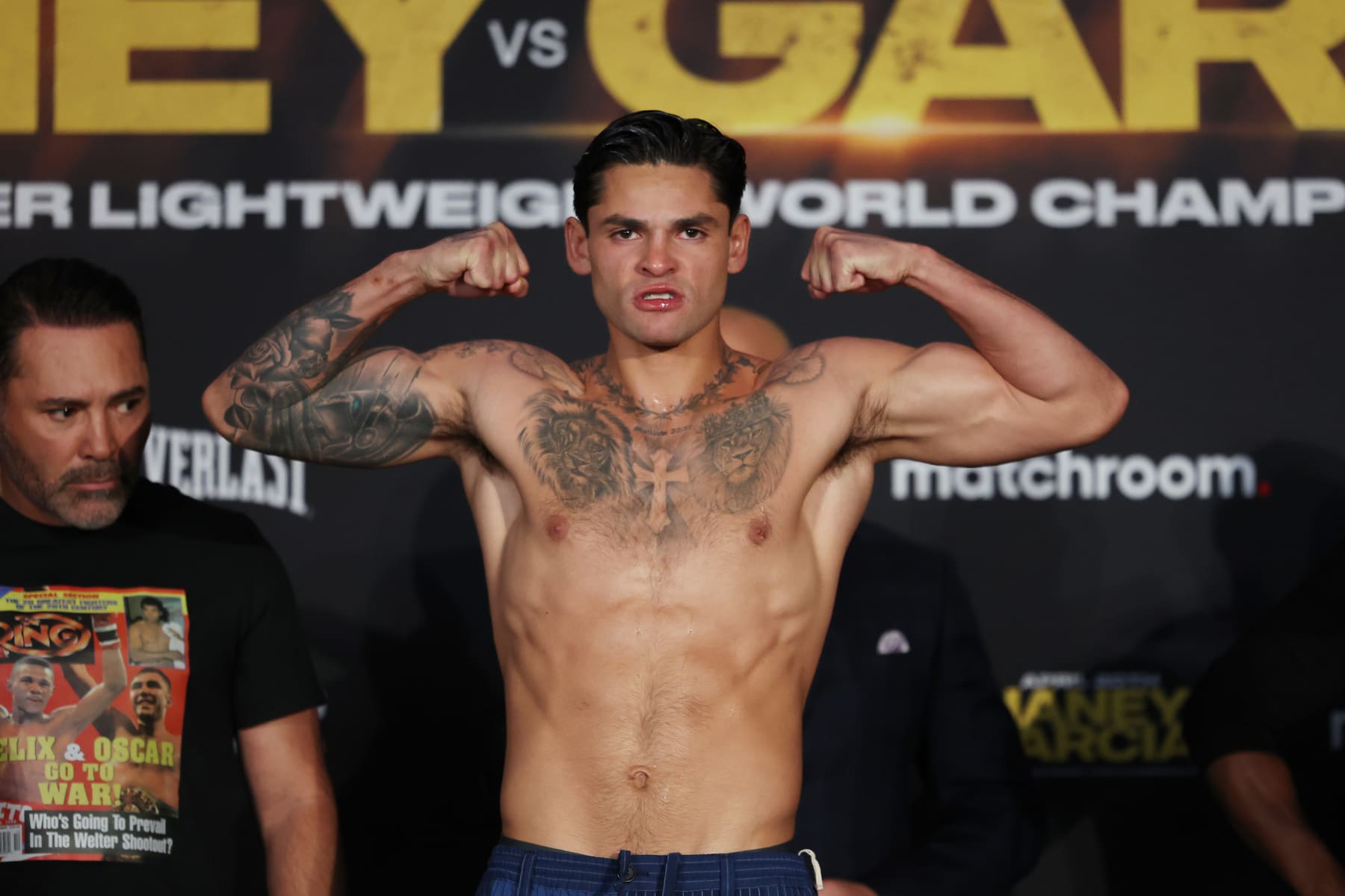 NEW YORK, NEW YORK - APRIL 19: Ryan Garcia poses during a weigh-in at Barclays Center on April 19, 2024 in New York City. (Photo by Cris Esqueda/Golden Boy/Getty Images)