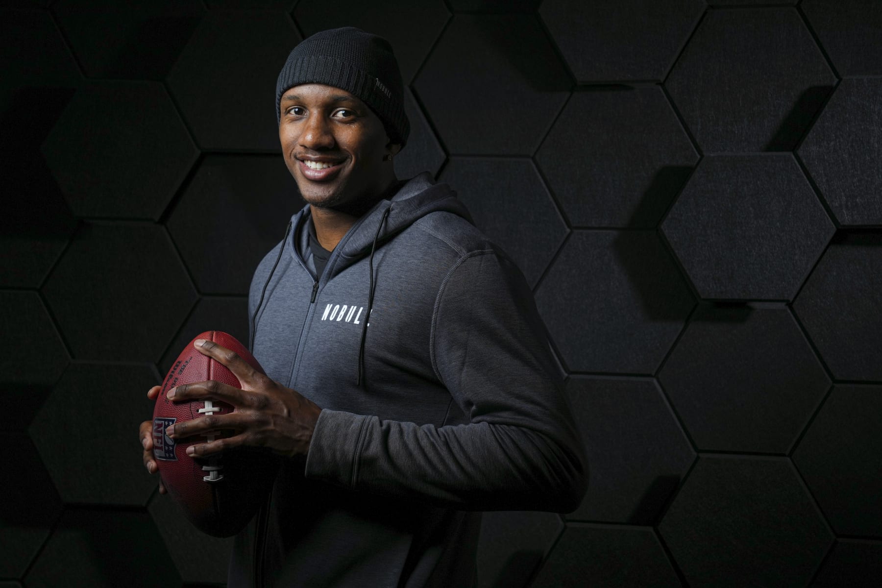 INDIANAPOLIS, INDIANA - FEBRUARY 29: Michael Penix Jr. of the Washington Huskies poses for portraits at the Indiana Convention Center on February 29, 2024 in Indianapolis, Indiana. (Photo by Todd Rosenberg/Getty Images)