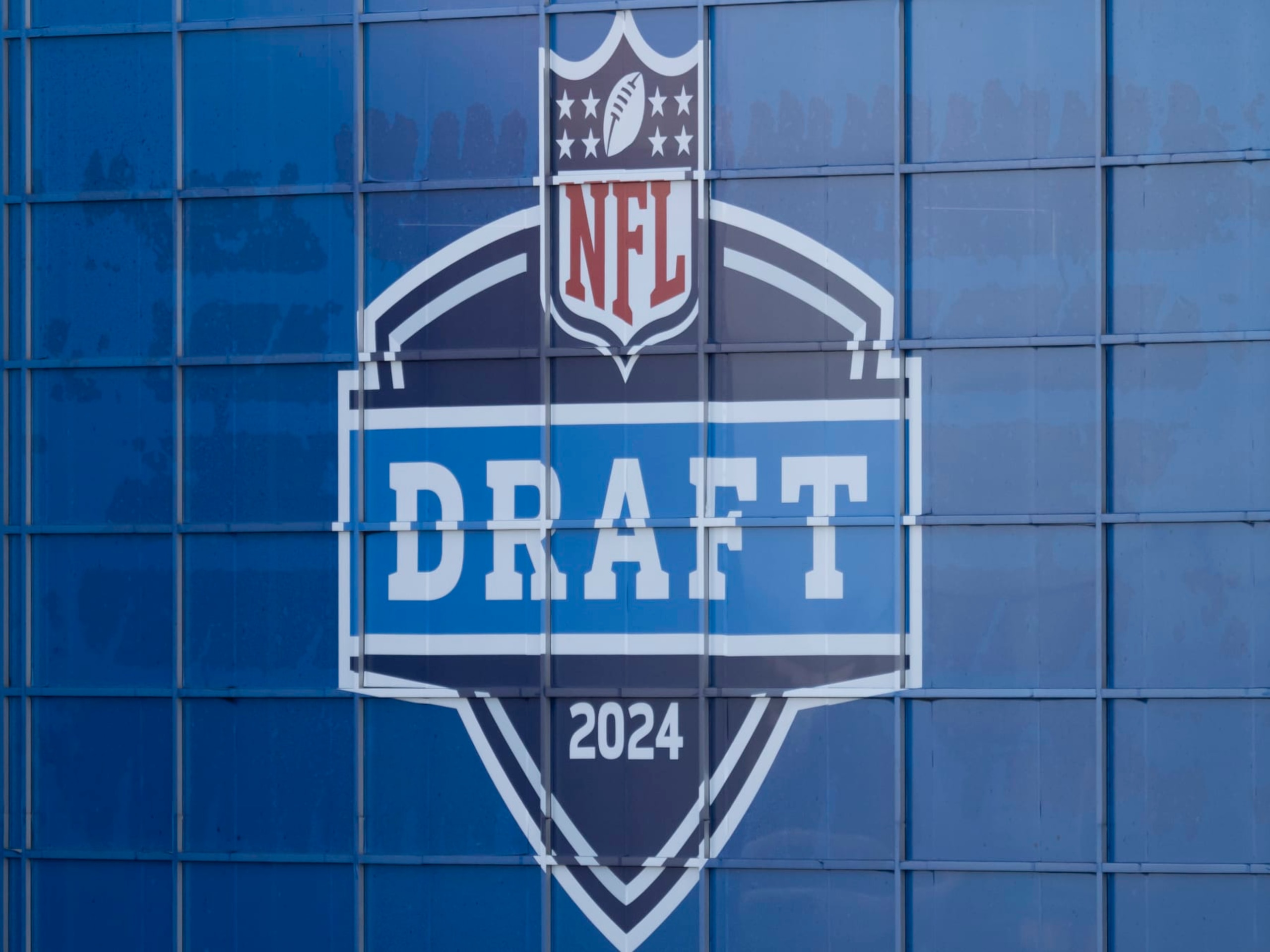 DETROIT, MI - NOVEMBER 24: The NFL Draft 2024 logo is pictured on the exterior of Ford Field before a college football game between the Penn State Nittany Lions and the Michigan State Spartans on November 24, 2023 at Ford Field in Detroit, Michigan. (Photo by Joseph Weiser/Icon Sportswire via Getty Images) DETROIT, MI - NOVEMBER 24: The NFL Draft 2024 logo is pictured on the exterior of Ford Field before a college football game between the Penn State Nittany Lions and the Michigan State Spartans on November 24, 2023 at Ford Field in Detroit, Michigan. (Photo by Joseph Weiser/Icon Sportswire via Getty Images)