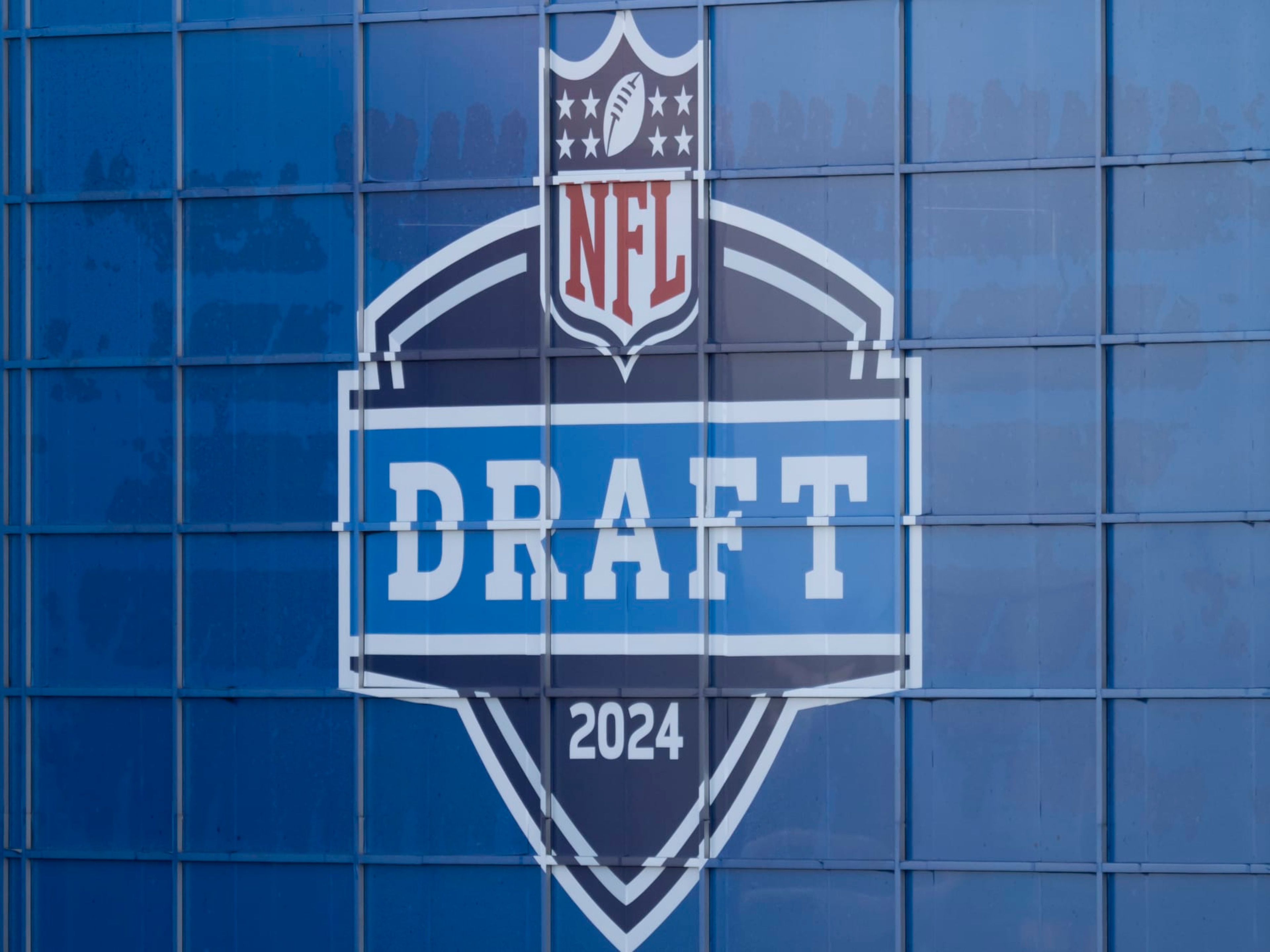 DETROIT, MI - NOVEMBER 24: The NFL Draft 2024 logo is pictured on the exterior of Ford Field before a college football game between the Penn State Nittany Lions and the Michigan State Spartans on November 24, 2023 at Ford Field in Detroit, Michigan. (Photo by Joseph Weiser/Icon Sportswire via Getty Images) DETROIT, MI - NOVEMBER 24: The NFL Draft 2024 logo is pictured on the exterior of Ford Field before a college football game between the Penn State Nittany Lions and the Michigan State Spartans on November 24, 2023 at Ford Field in Detroit, Michigan. (Photo by Joseph Weiser/Icon Sportswire via Getty Images)