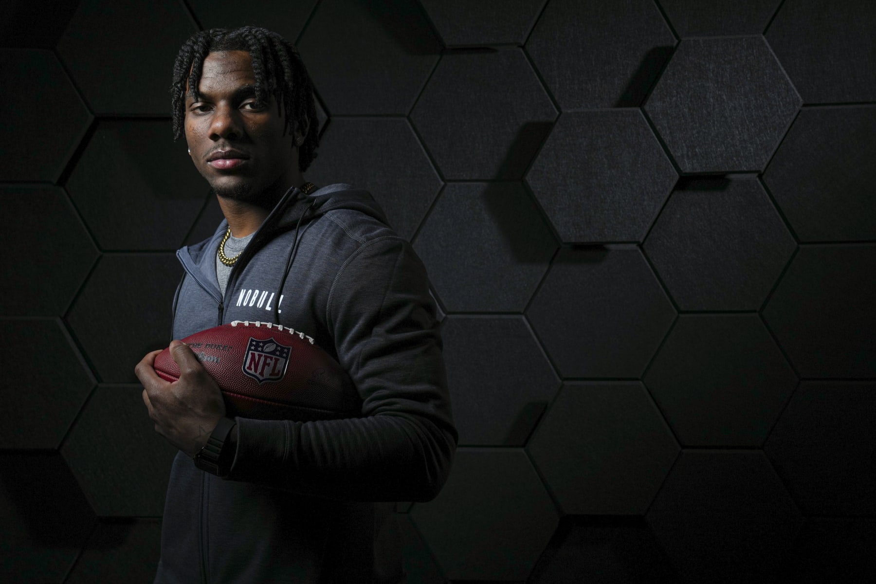 INDIANAPOLIS, INDIANA - FEBRUARY 29: Malik Nabers of the LSU Tigers poses for portraits at the Indiana Convention Center on February 29, 2024 in Indianapolis, Indiana. (Photo by Todd Rosenberg/Getty Images)