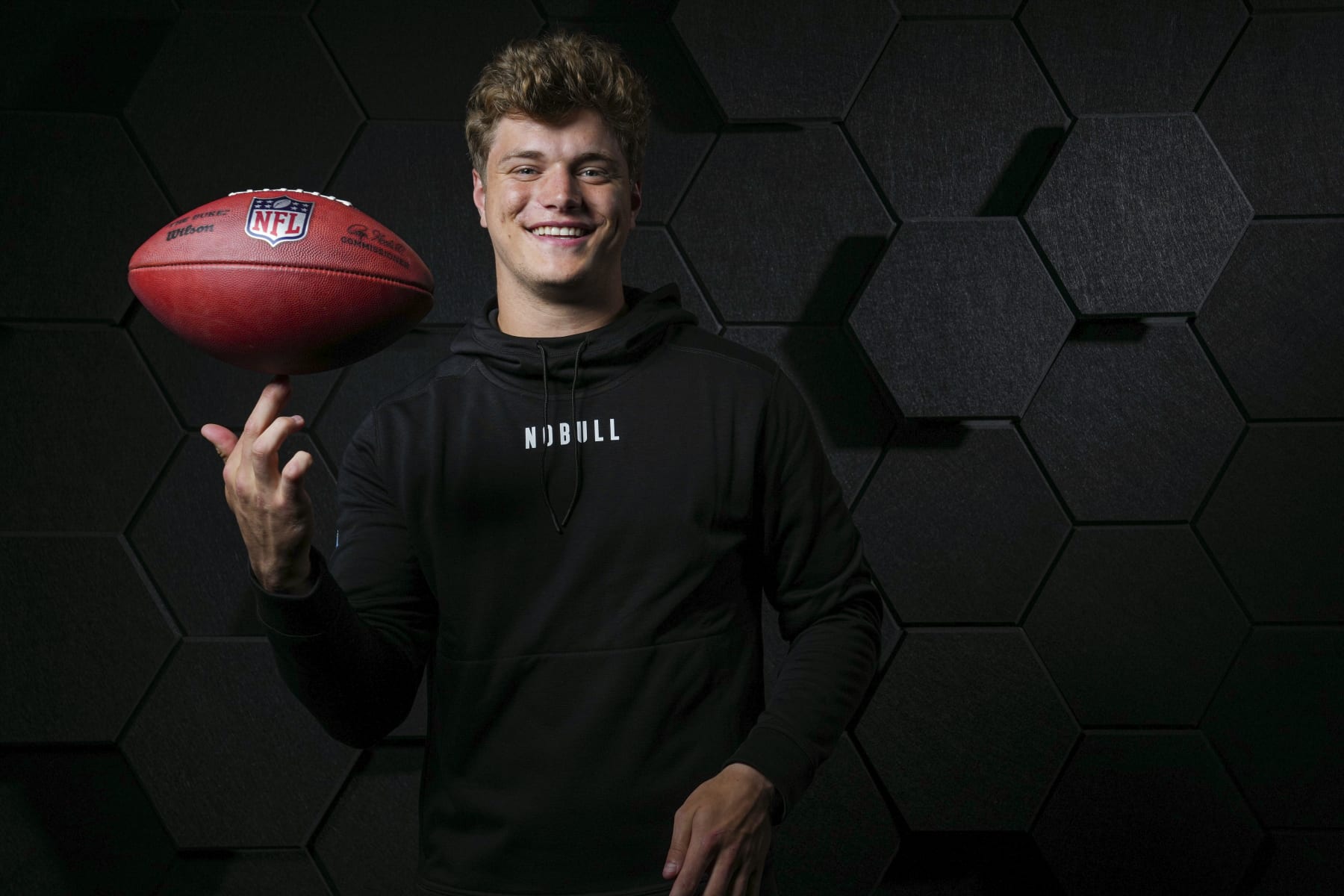 INDIANAPOLIS, INDIANA - FEBRUARY 29: J.J. McCarthy of the Michigan Wolverines poses for portraits at the Indiana Convention Center on February 29, 2024 in Indianapolis, Indiana. (Photo by Todd Rosenberg/Getty Images)