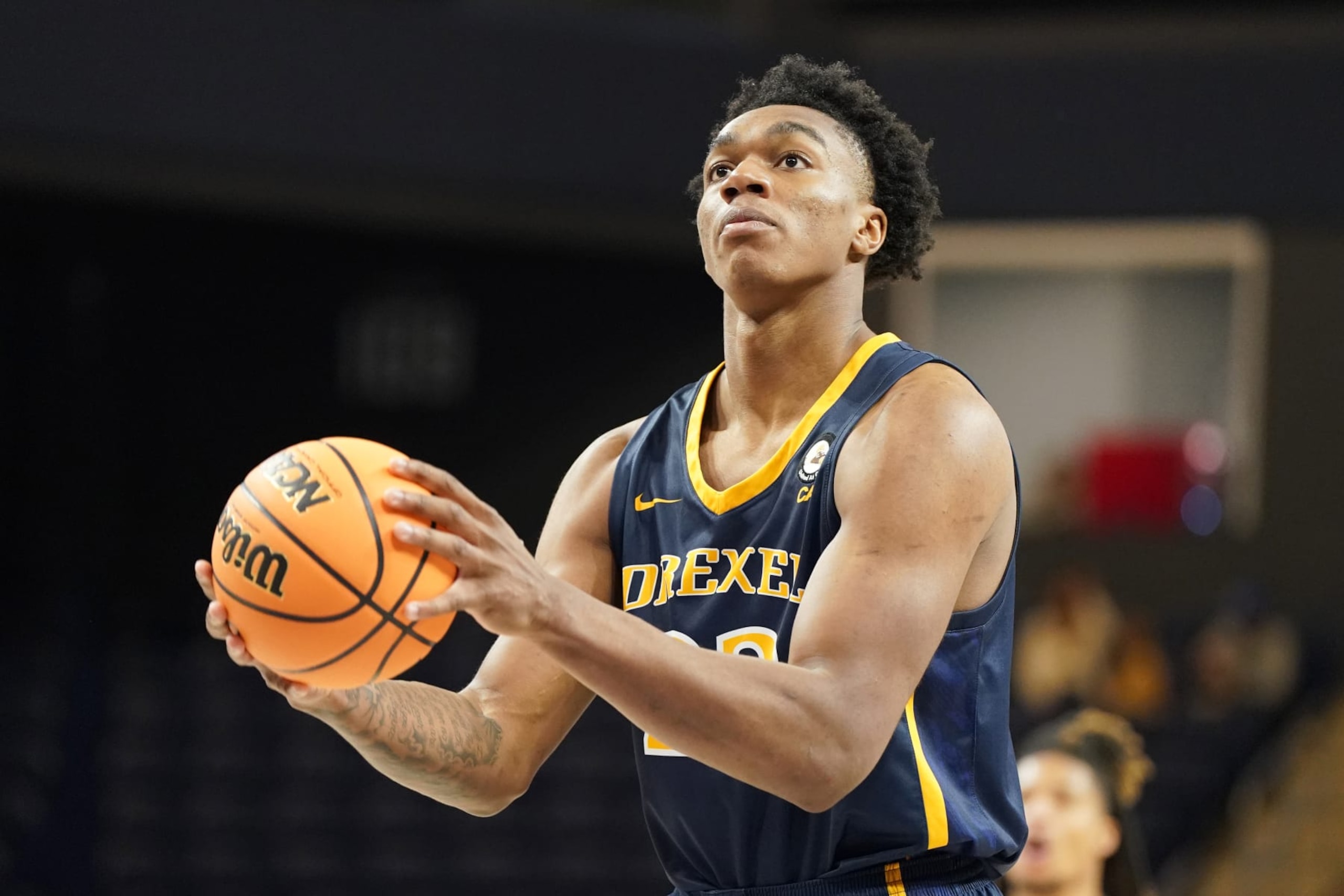 WASHINGTON, DC - MARCH 05: Amari Williams #22 of the Drexel Dragons takes a foul shot during the CAA Men's Basketball Championship - quarterfinal game against the North Carolina-Wilmington Seahawks at the Entertainment & Sports Arena on March 5, 2023 in Washington, DC. (Photo by Mitchell Layton/Getty Images) WASHINGTON, DC - MARCH 05: Amari Williams #22 of the Drexel Dragons takes a foul shot during the CAA Men's Basketball Championship - quarterfinal game against the North Carolina-Wilmington Seahawks at the Entertainment & Sports Arena on March 5, 2023 in Washington, DC. (Photo by Mitchell Layton/Getty Images)