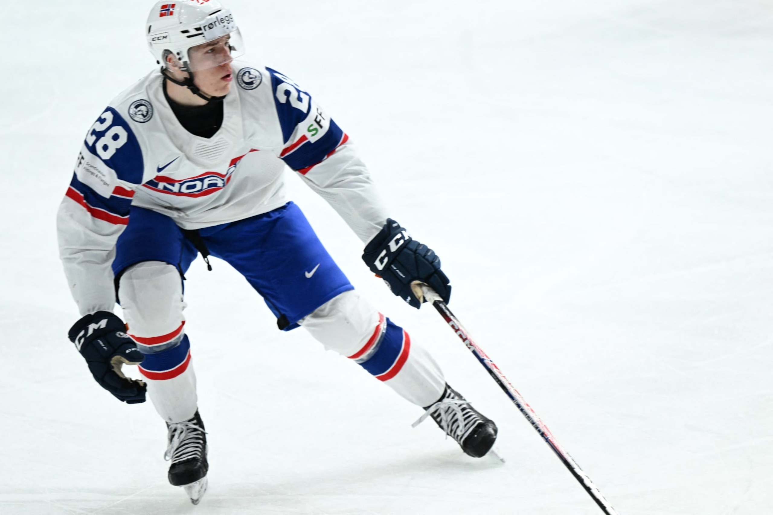 Norway's Michael Brandsegg-Nygard is pictured during the Group B ice hockey match between Switzerland and Norway of the IIHF World Junior Championship in Gothenburg, Sweden on December 30, 2023. (Photo by Bjorn LARSSON ROSVALL / TT News Agency / AFP) / Sweden OUT (Photo by BJORN LARSSON ROSVALL/TT News Agency/AFP via Getty Images)