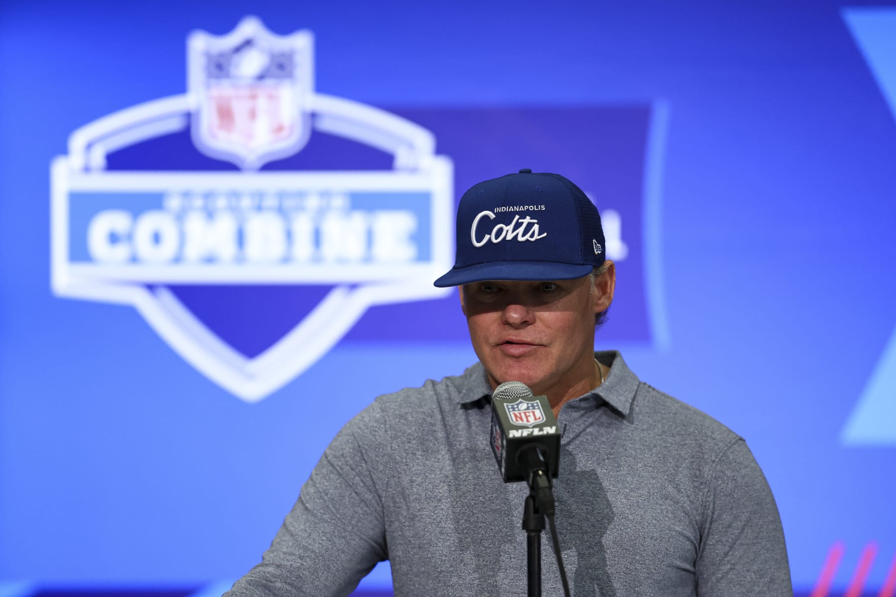 INDIANAPOLIS, INDIANA - FEBRUARY 28: General Manager Chris Ballard of the Indianapolis Colts speaks to the media during the NFL Combine at the Indiana Convention Center on February 28, 2024 in Indianapolis, Indiana. (Photo by Kevin Sabitus/Getty Images)