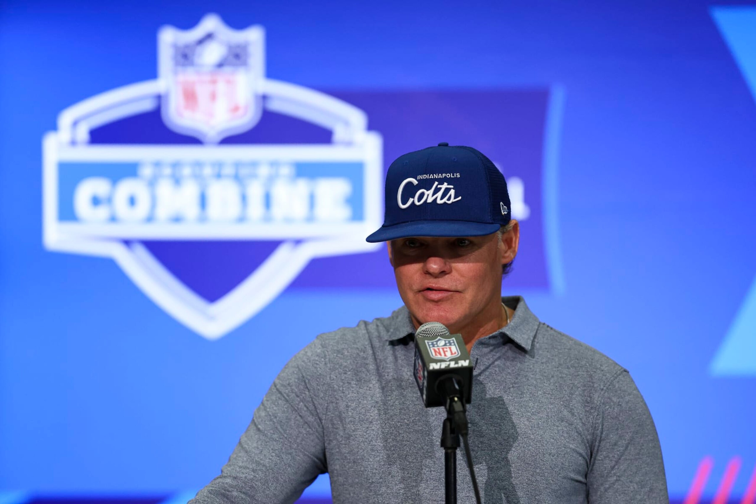 INDIANAPOLIS, INDIANA - FEBRUARY 28: General Manager Chris Ballard of the Indianapolis Colts speaks to the media during the NFL Combine at the Indiana Convention Center on February 28, 2024 in Indianapolis, Indiana. (Photo by Kevin Sabitus/Getty Images) INDIANAPOLIS, INDIANA - FEBRUARY 28: General Manager Chris Ballard of the Indianapolis Colts speaks to the media during the NFL Combine at the Indiana Convention Center on February 28, 2024 in Indianapolis, Indiana. (Photo by Kevin Sabitus/Getty Images)
