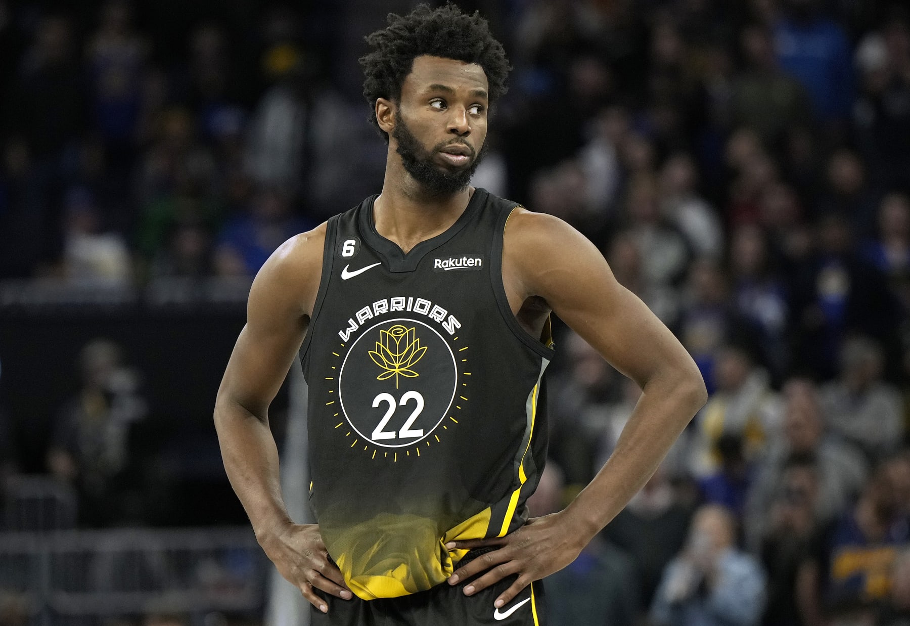 SAN FRANCISCO, CALIFORNIA - NOVEMBER 11: Andrew Wiggins #22 of the Golden State Warriors looks on against the Cleveland Cavaliers late in the fourth quarter of an NBA basketball game at Chase Center on November 11, 2022 in San Francisco, California. NOTE TO USER: User expressly acknowledges and agrees that, by downloading and or using this photograph, User is consenting to the terms and conditions of the Getty Images License Agreement. (Photo by Thearon W. Henderson/Getty Images)