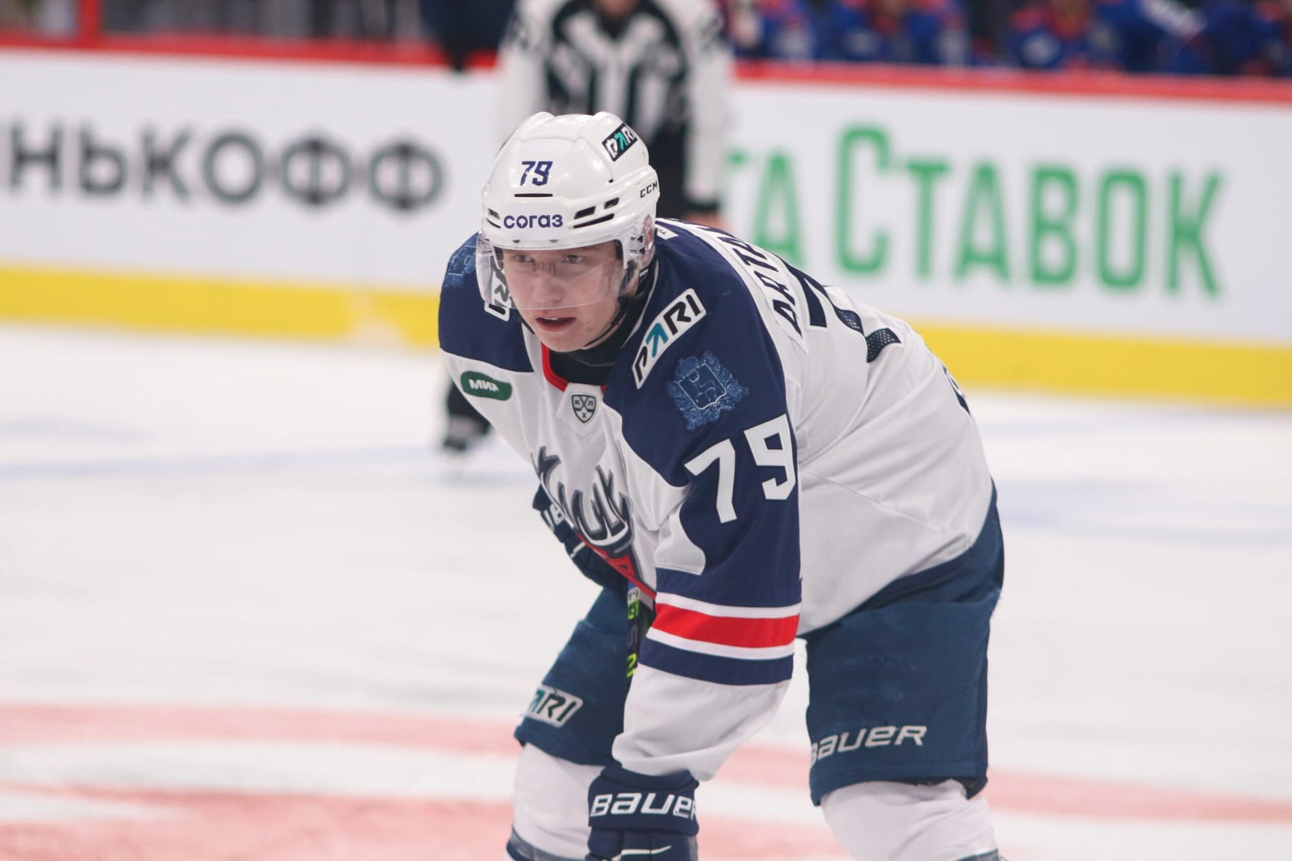 SAINT PETERSBURG, RUSSIA - 2024/03/01: SKA Hockey Club player, Nikita Artamonov (79) seen in action during the match the Kontinental Hockey League, Gagarin Cup, match 1, 1/8 finals season KHL 2023 - 2024 between SKA Saint Petersburg - Torpedo Nizhny Novgorod at the SKA Arena. 
(Final score; SKA Saint Petersburg 2:5 Torpedo Nizhny Novgorod). (Photo by Maksim Konstantinov/SOPA Images/LightRocket via Getty Images)