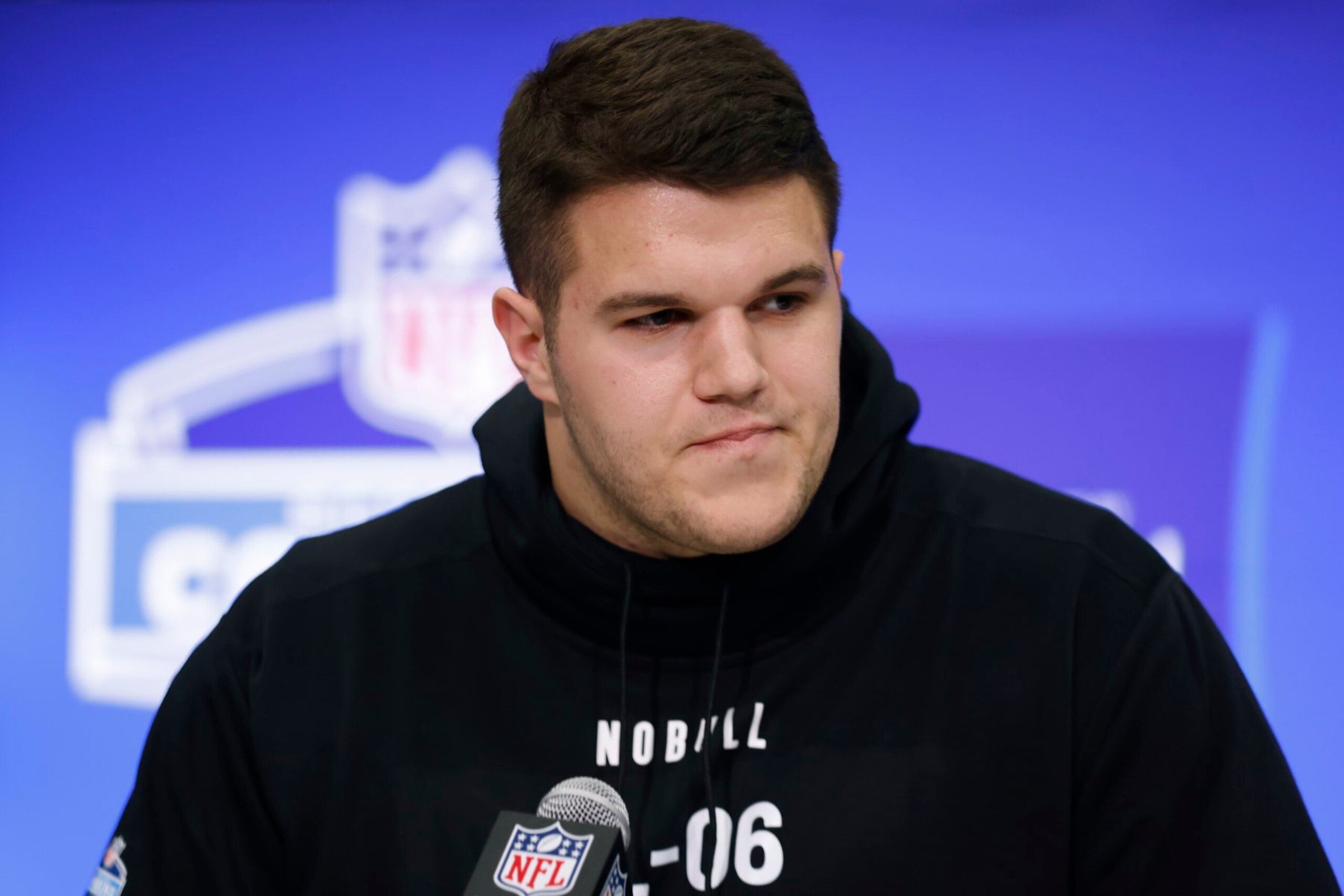 INDIANAPOLIS, INDIANA - MARCH 02: Graham Barton #OL06 of the Duke speaks to the media during the 2024 NFL Combine at the Indiana Convention Center on March 02, 2024 in Indianapolis, Indiana. (Photo by Justin Casterline/Getty Images) INDIANAPOLIS, INDIANA - MARCH 02: Graham Barton #OL06 of the Duke speaks to the media during the 2024 NFL Combine at the Indiana Convention Center on March 02, 2024 in Indianapolis, Indiana. (Photo by Justin Casterline/Getty Images)