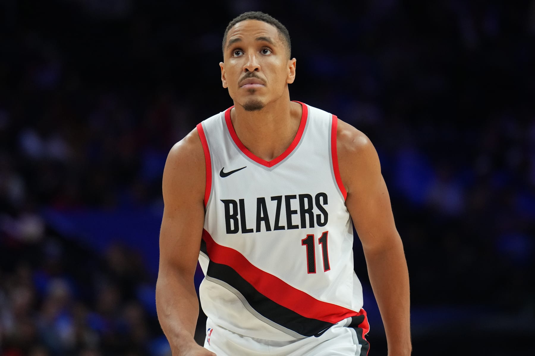 PHILADELPHIA, PA - OCTOBER 29: Malcolm Brogdon #11 of the Portland Trail Blazers looks on during the game against the Philadelphia 76ers on October 29, 2023 at the Wells Fargo Center in Philadelphia, Pennsylvania NOTE TO USER: User expressly acknowledges and agrees that, by downloading and/or using this Photograph, user is consenting to the terms and conditions of the Getty Images License Agreement. Mandatory Copyright Notice: Copyright 2023 NBAE (Photo by Jesse D. Garrabrant/NBAE via Getty Images)