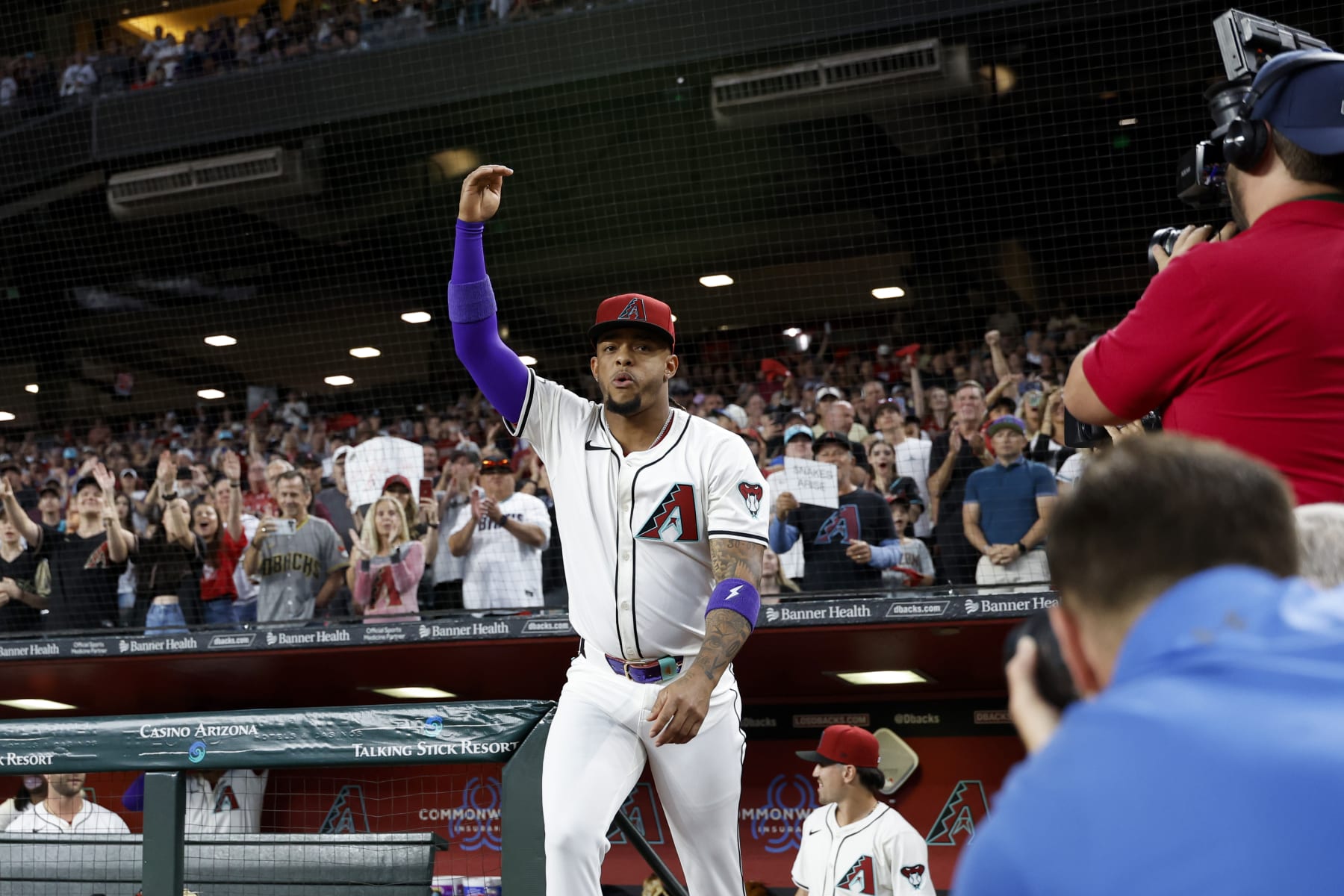 PHOENIX, AZ - MARCH 28: Ketel Marte #4 of the Arizona Diamondbacks takes the field prior to the game between the Colorado Rockies and the Arizona Diamondbacks at Chase Field on Thursday, March 28, 2024 in Phoenix, Arizona. (Photo by Chris Coduto/MLB Photos via Getty Images)