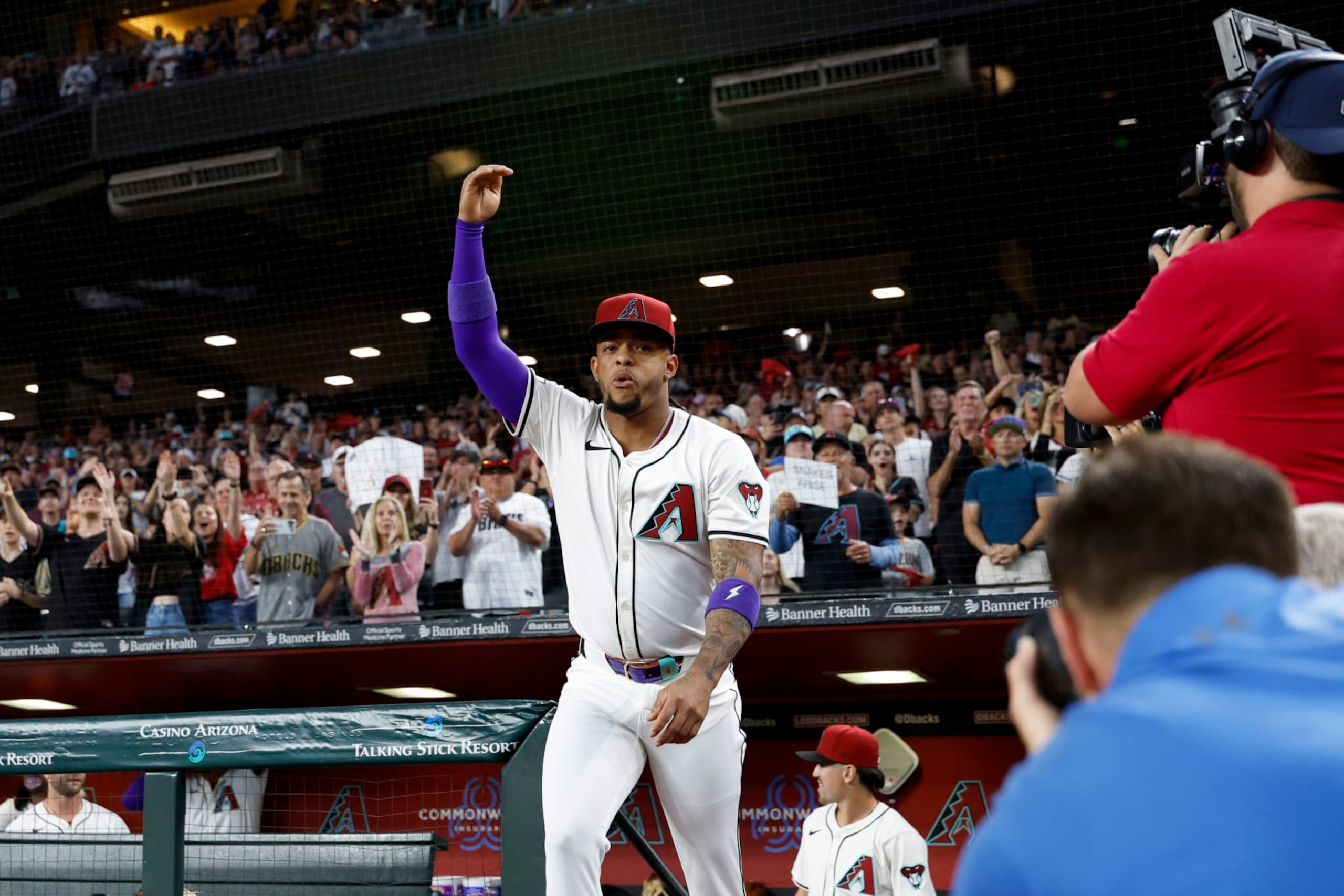 PHOENIX, AZ - MARCH 28: Ketel Marte #4 of the Arizona Diamondbacks takes the field prior to the game between the Colorado Rockies and the Arizona Diamondbacks at Chase Field on Thursday, March 28, 2024 in Phoenix, Arizona. (Photo by Chris Coduto/MLB Photos via Getty Images)