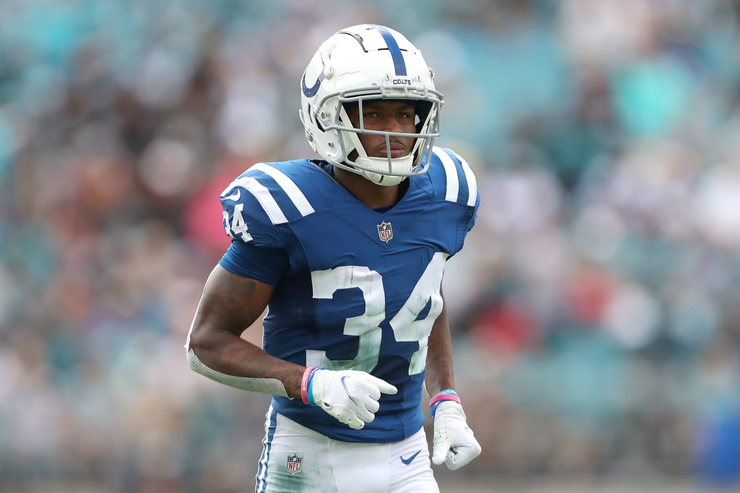 JACKSONVILLE, FLORIDA - SEPTEMBER 18: Isaiah Rodgers #34 of the Indianapolis Colts in action during the first half against the Jacksonville Jaguars at TIAA Bank Field on September 18, 2022 in Jacksonville, Florida. (Photo by Courtney Culbreath/Getty Images) JACKSONVILLE, FLORIDA - SEPTEMBER 18: Isaiah Rodgers #34 of the Indianapolis Colts in action during the first half against the Jacksonville Jaguars at TIAA Bank Field on September 18, 2022 in Jacksonville, Florida. (Photo by Courtney Culbreath/Getty Images)