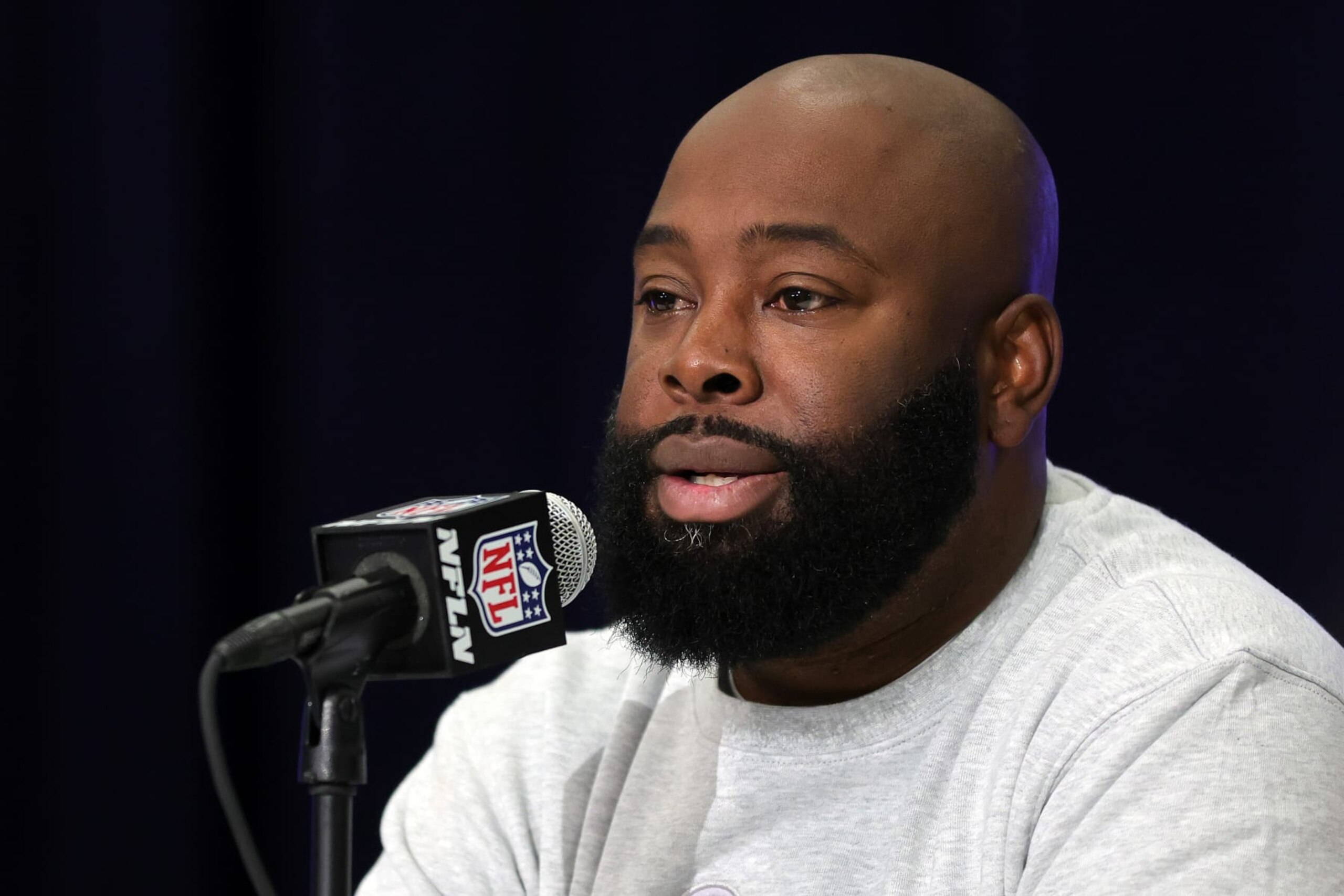 INDIANAPOLIS, INDIANA - FEBRUARY 27: General manager Ran Carthon of the Tennessee Titans speaks to the media during the NFL Combine at the Indiana Convention Center on February 27, 2024 in Indianapolis, Indiana. (Photo by Stacy Revere/Getty Images)