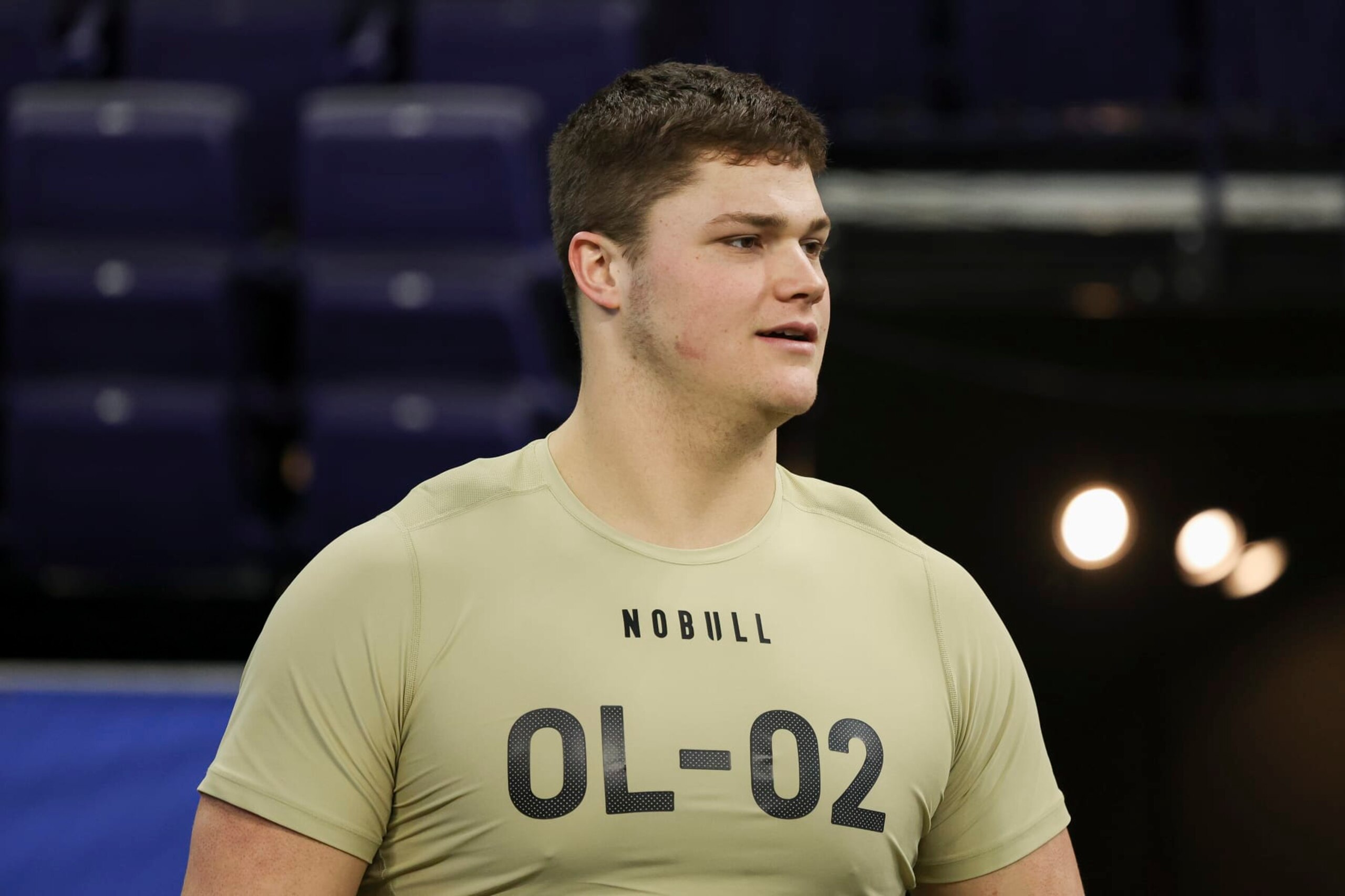 INDIANAPOLIS, INDIANA - MARCH 3: Joe Alt #OL02 of Notre Dame warms up during the NFL Scouting Combine at Lucas Oil Stadium on March 3, 2024 in Indianapolis, Indiana. (Photo by Kara Durrette/Getty Images) INDIANAPOLIS, INDIANA - MARCH 3: Joe Alt #OL02 of Notre Dame warms up during the NFL Scouting Combine at Lucas Oil Stadium on March 3, 2024 in Indianapolis, Indiana. (Photo by Kara Durrette/Getty Images)