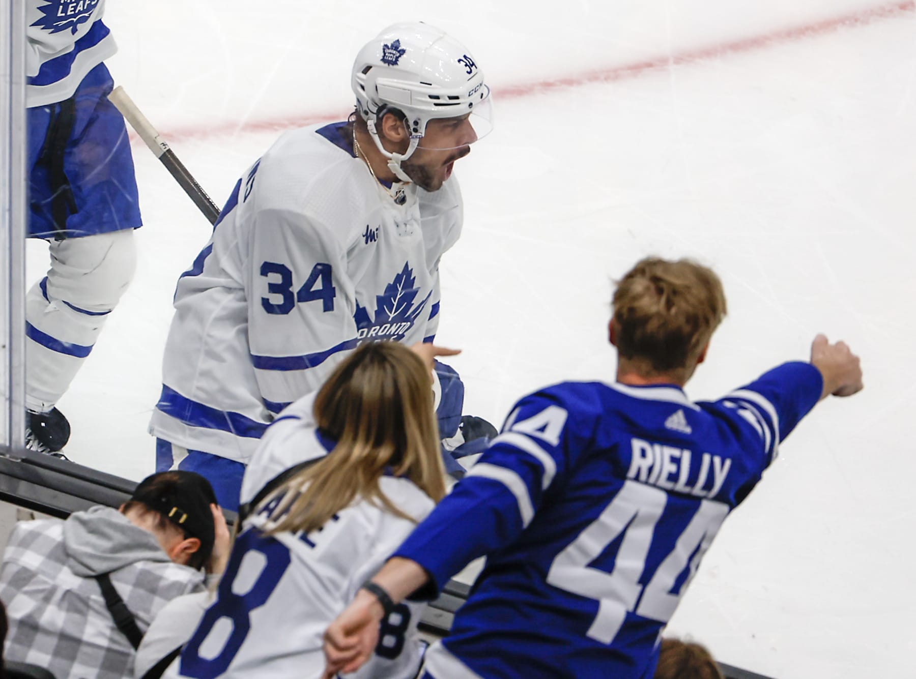 Boston, MA - April 22: Toronto Maple Leafs center Auston Matthews celebrates his game winning goal in the third period. (Photo by Matthew J. Lee/The Boston Globe via Getty Images)