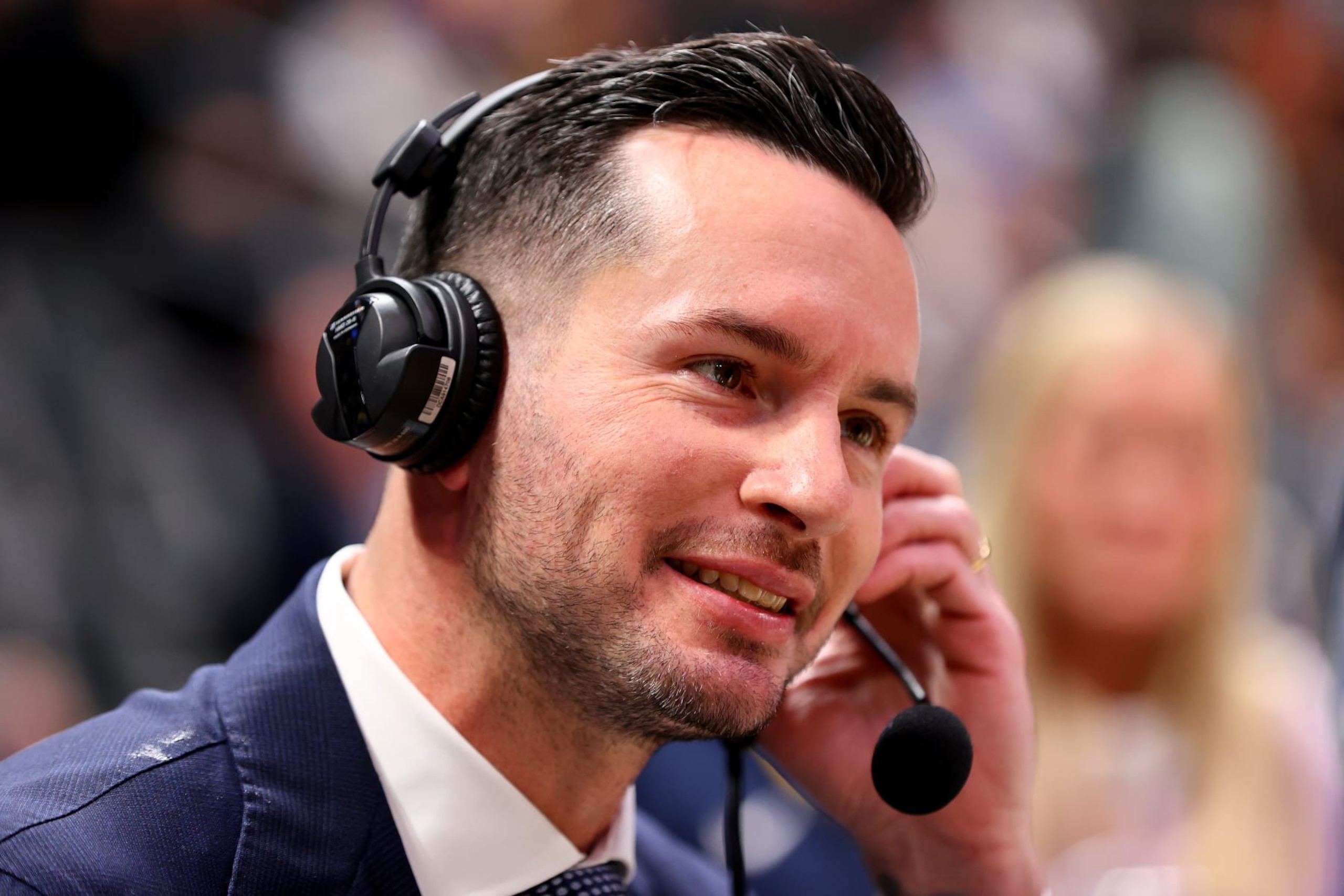 DENVER, CO - OCTOBER 26: JJ Redick announces the game between the Los Angeles Lakers and the Denver Nuggets at Ball Arena on October 26, 2022 in Denver, Colorado. (NOTE TO USER: User expressly acknowledges and agrees that, by downloading and/or using this Photograph, user is consenting to the terms and conditions of the Getty Images License Agreement. (Photo by Jamie Schwaberow/Getty Images) DENVER, CO - OCTOBER 26: JJ Redick announces the game between the Los Angeles Lakers and the Denver Nuggets at Ball Arena on October 26, 2022 in Denver, Colorado. (NOTE TO USER: User expressly acknowledges and agrees that, by downloading and/or using this Photograph, user is consenting to the terms and conditions of the Getty Images License Agreement. (Photo by Jamie Schwaberow/Getty Images)