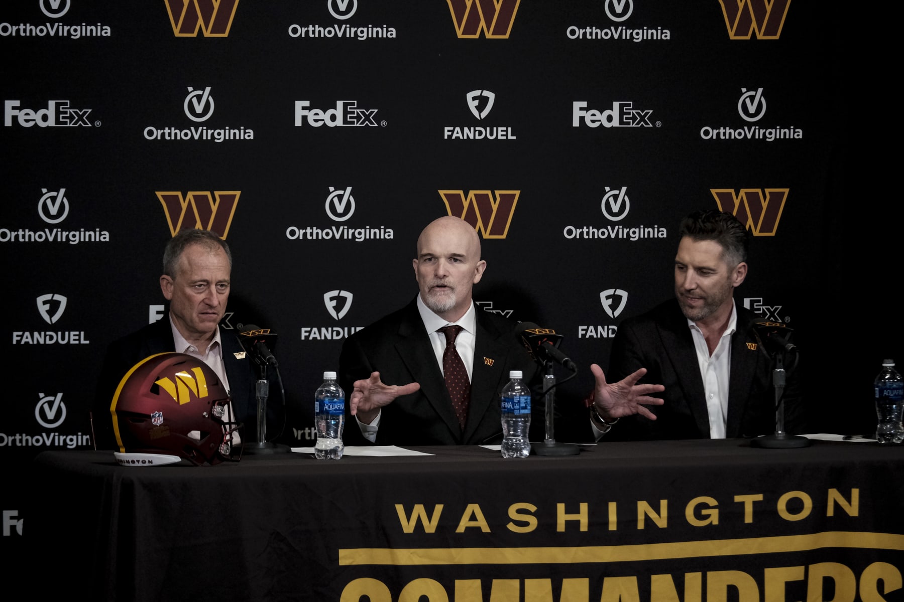 ASHBURN, VA  FEBRUARY 28: Dan Quinn speaks at a press conference at Commanders Park in Ashburn, VA on February  5, 2024. The Commanders announced that former Dallas Cowboy Defensive Coordinatior Mike Quinn as the new Head Coach of the Washington Commanders. (Photo by Michael A. McCoy /For The Washington Post via Getty Images)