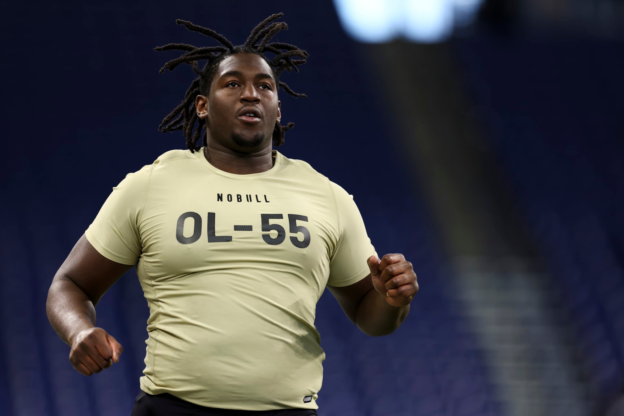 INDIANAPOLIS, INDIANA - MARCH 3: Patrick Paul #OL55 of Houston runs the 40-yard dash during the NFL Combine at the Lucas Oil Stadium on March 3, 2024 in Indianapolis, Indiana. (Photo by Kevin Sabitus/Getty Images) INDIANAPOLIS, INDIANA - MARCH 3: Patrick Paul #OL55 of Houston runs the 40-yard dash during the NFL Combine at the Lucas Oil Stadium on March 3, 2024 in Indianapolis, Indiana. (Photo by Kevin Sabitus/Getty Images)