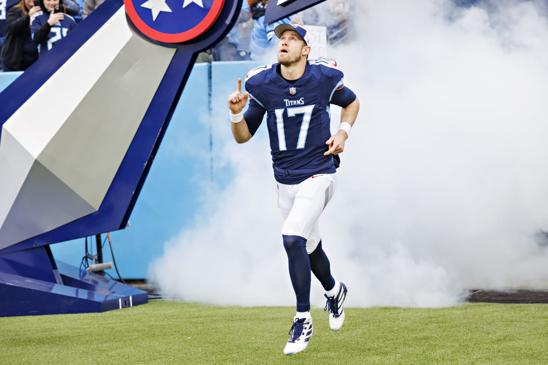 NASHVILLE TENNESSEE - JANUARY 07: Ryan Tannehill #17 of the Tennessee Titans during introductions before the game against the Jacksonville Jaguars in Nashville, Tennessee at Nissan Stadium on January 7, 2024 in Houston, Texas. The Titans defeated the Jaguars 28-20.  (Photo by Wesley Hitt/Getty Images)