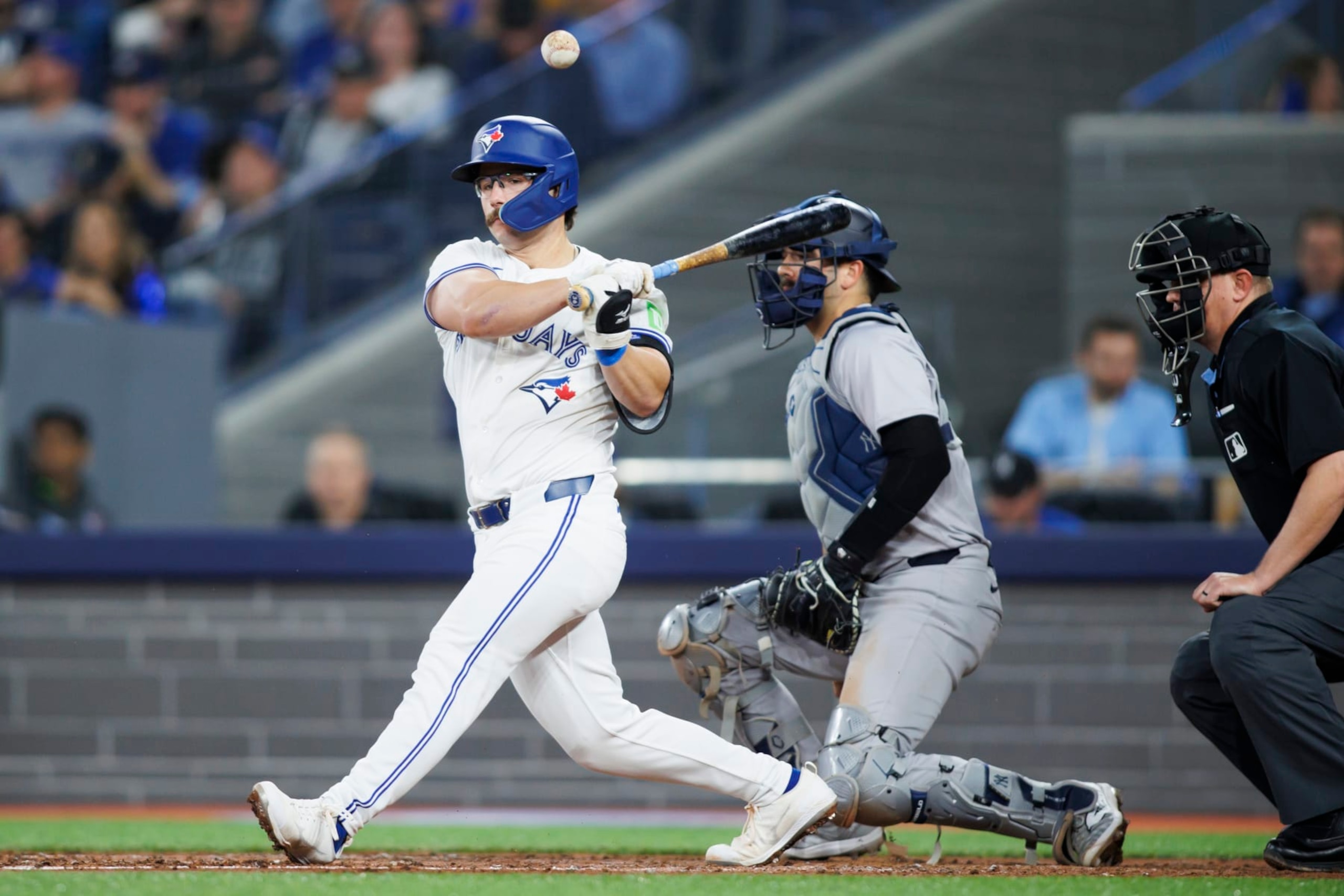 TORONTO, CANADA - APRIL 17: Davis Schneider #36 of the Toronto Blue Jays at bat during their MLB game against the New York Yankees at Rogers Centre on April 17, 2024 in Toronto, Canada. (Photo by Cole Burston/Getty Images) TORONTO, CANADA - APRIL 17: Davis Schneider #36 of the Toronto Blue Jays at bat during their MLB game against the New York Yankees at Rogers Centre on April 17, 2024 in Toronto, Canada. (Photo by Cole Burston/Getty Images)