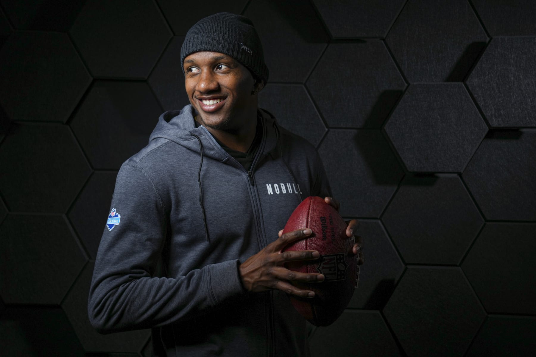 INDIANAPOLIS, INDIANA - FEBRUARY 29: Michael Penix Jr. of the Washington Huskies poses for portraits at the Indiana Convention Center on February 29, 2024 in Indianapolis, Indiana. (Photo by Todd Rosenberg/Getty Images)