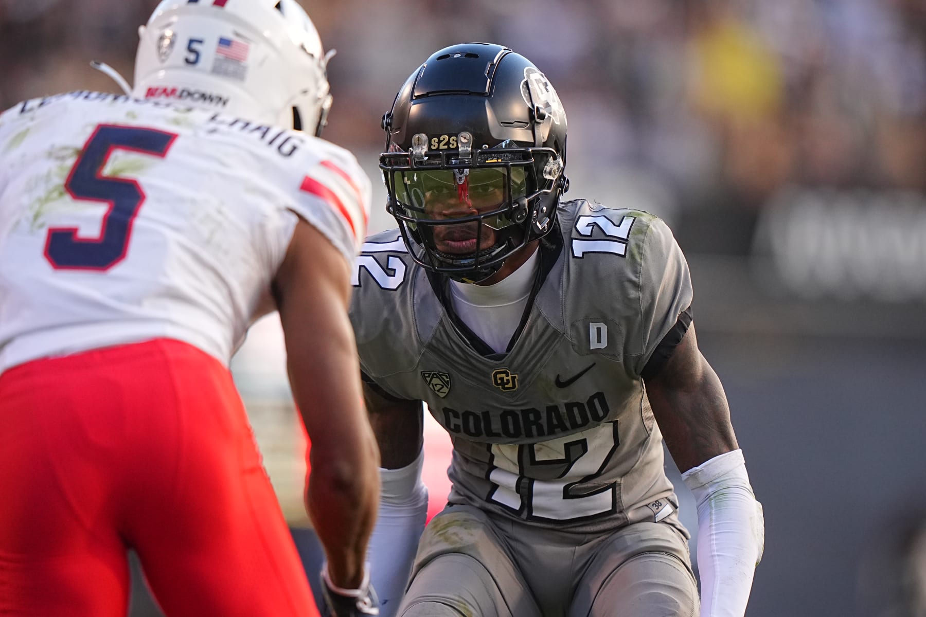 College Football: Colorado Travis Hunter (12) in action, in pass coverage vs Arizona  Montana Lemonious-Craig (5) at Folsom Field. 
Boulder, CO 11/11/2023 
CREDIT: Erick W. Rasco (Photo by Erick W. Rasco/Sports Illustrated via Getty Images) 
(Set Number: X164462)
