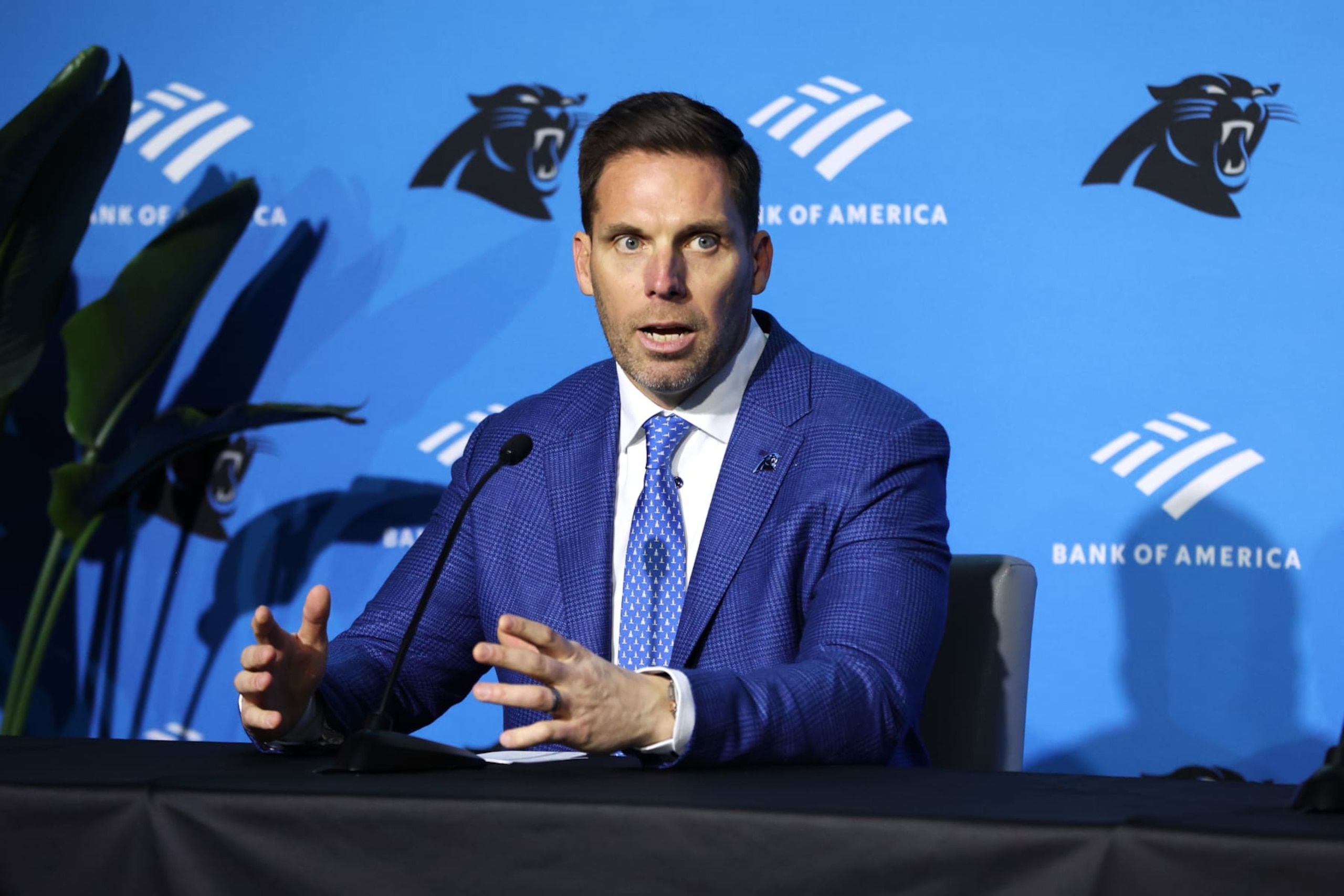 CHARLOTTE, NORTH CAROLINA - FEBRUARY 01: Carolina Panthers President of Football Operations Dan Morgan speaks with the media as the Carolina Panthers introduce Canales as their new Head Coach at Bank of America Stadium on February 01, 2024 in Charlotte, North Carolina. (Photo by David Jensen/Getty Images) CHARLOTTE, NORTH CAROLINA - FEBRUARY 01: Carolina Panthers President of Football Operations Dan Morgan speaks with the media as the Carolina Panthers introduce Canales as their new Head Coach at Bank of America Stadium on February 01, 2024 in Charlotte, North Carolina. (Photo by David Jensen/Getty Images)