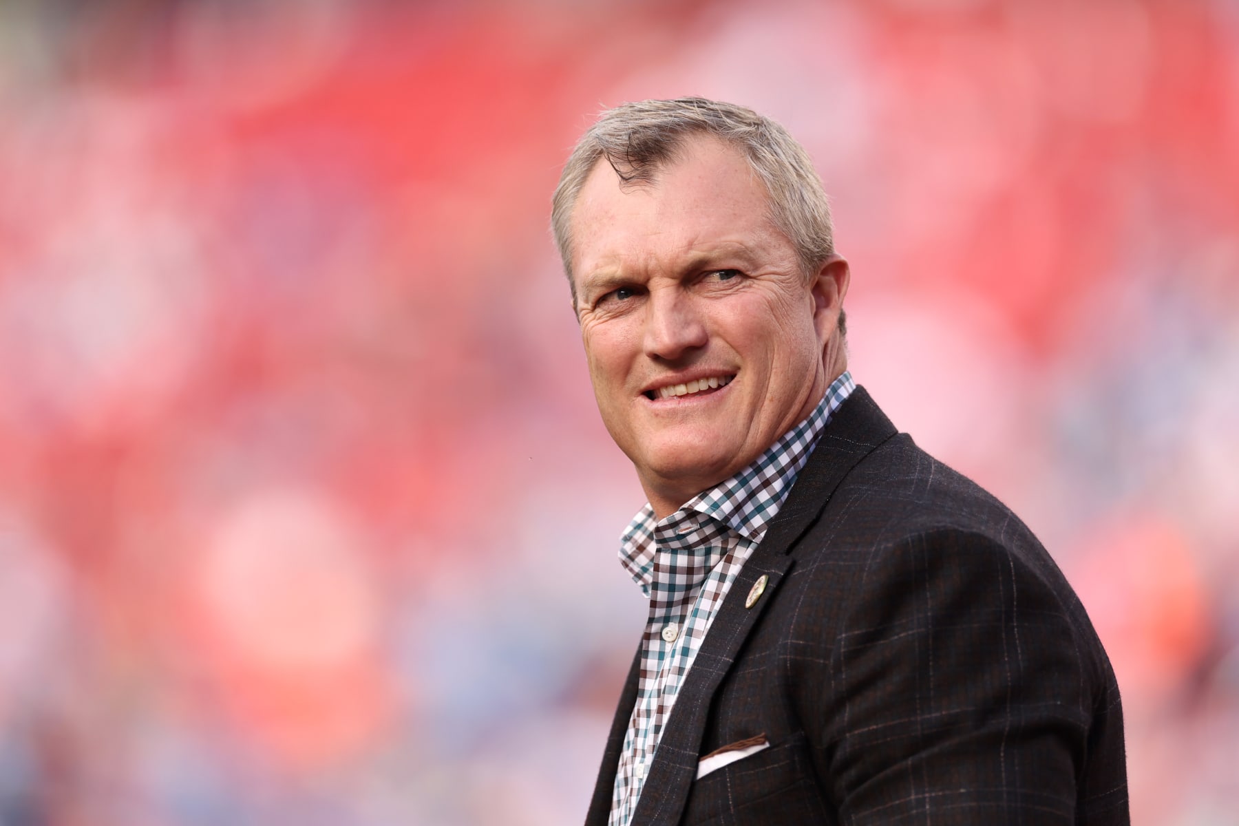 SANTA CLARA, CALIFORNIA - JANUARY 28: GM John Lynch of the San Francisco 49ers looks on prior to a game against the Detroit Lions in the NFC Championship Game at Levi's Stadium on January 28, 2024 in Santa Clara, California. (Photo by Ezra Shaw/Getty Images)