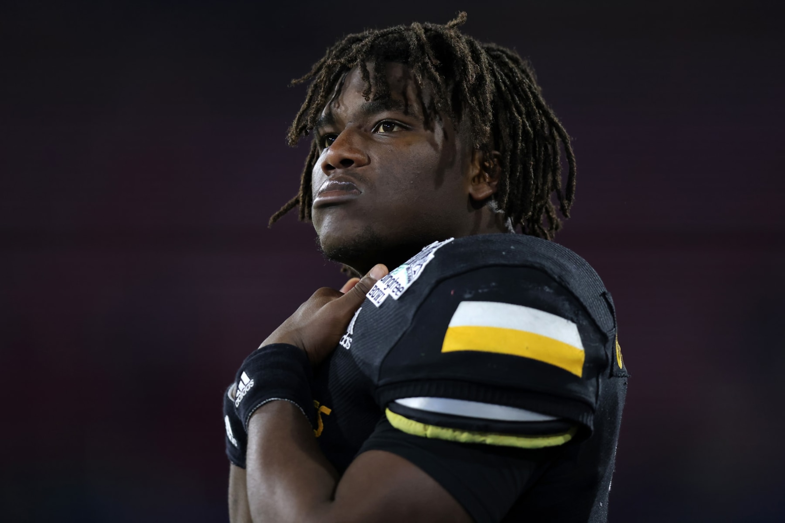 MOBILE, ALABAMA - DECEMBER 17: Frank Gore Jr. #3 of the Southern Miss Golden Eagles reacts during the LendingTree Bowl against the Rice Owls at Hancock Whitney Stadium on December 17, 2022 in Mobile, Alabama. (Photo by Jonathan Bachman/Getty Images)