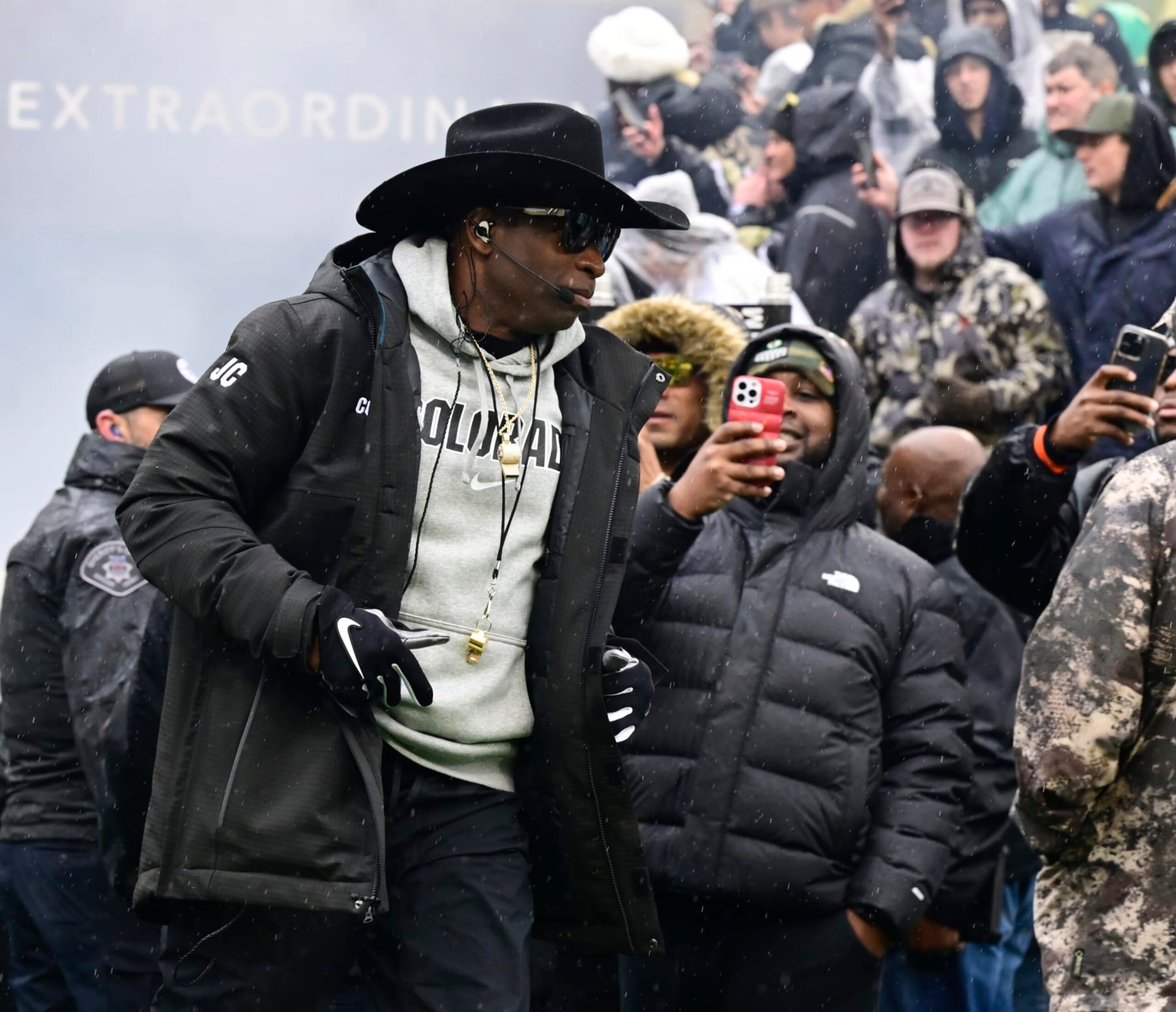BOULDER, CO - APRIL 27: Colorado Buffaloes head coach Deion Sanders takes the field for the Black and Gold spring game at Folsom Field in Boulder, Colorado on Saturday, April 27, 2024. (Photo by Andy Cross/The Denver Post)