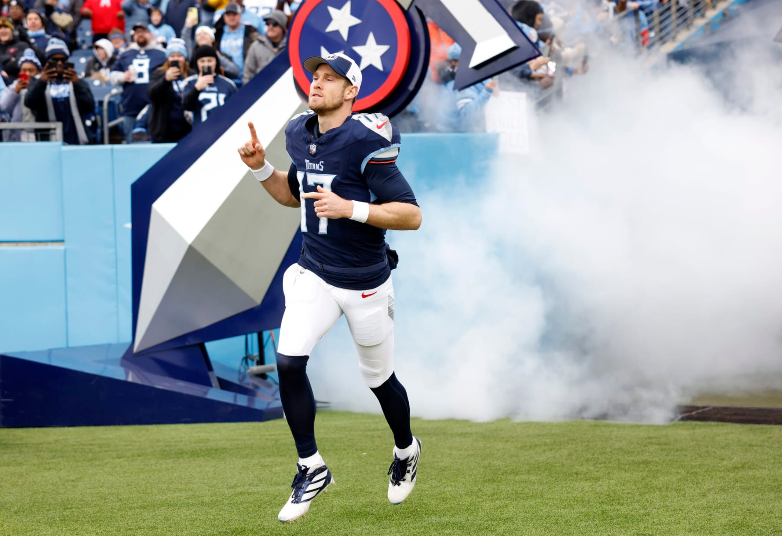 NASHVILLE, TENNESSEE - JANUARY 07: Ryan Tannehill #17 of the Tennessee Titans runs onto the field before the game against the Jacksonville Jaguars at Nissan Stadium on January 07, 2024 in Nashville, Tennessee. (Photo by Wesley Hitt/Getty Images) NASHVILLE, TENNESSEE - JANUARY 07: Ryan Tannehill #17 of the Tennessee Titans runs onto the field before the game against the Jacksonville Jaguars at Nissan Stadium on January 07, 2024 in Nashville, Tennessee. (Photo by Wesley Hitt/Getty Images)