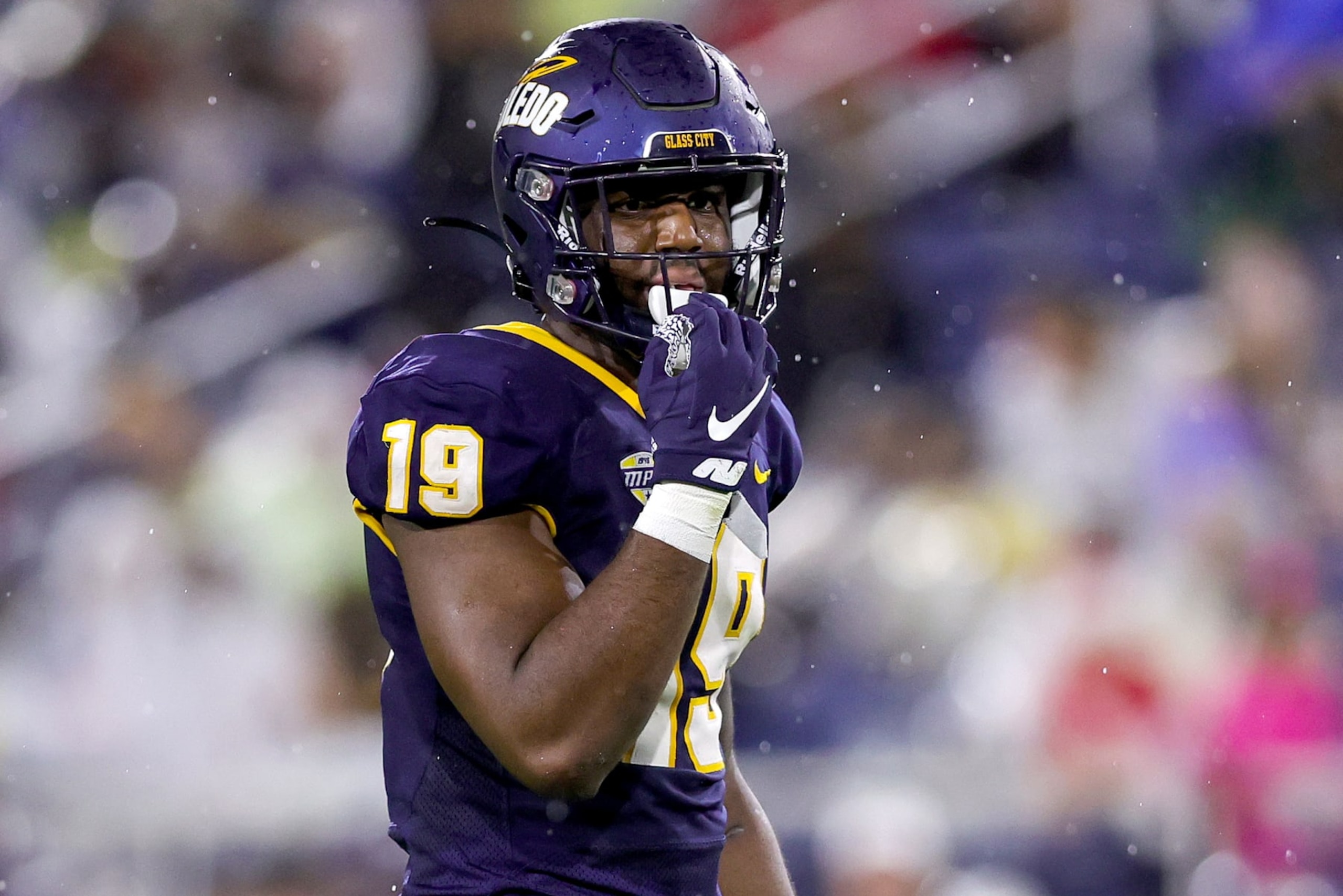 BOCA RATON, FLORIDA - DECEMBER 20: Dallas Gant #19 of the Toledo Rockets in action against the Liberty Flames during the second half of the game during the RoofClaim.com Boca Raton Bowl at FAU Stadium on December 20, 2022 in Boca Raton, Florida. (Photo by Megan Briggs/Getty Images)