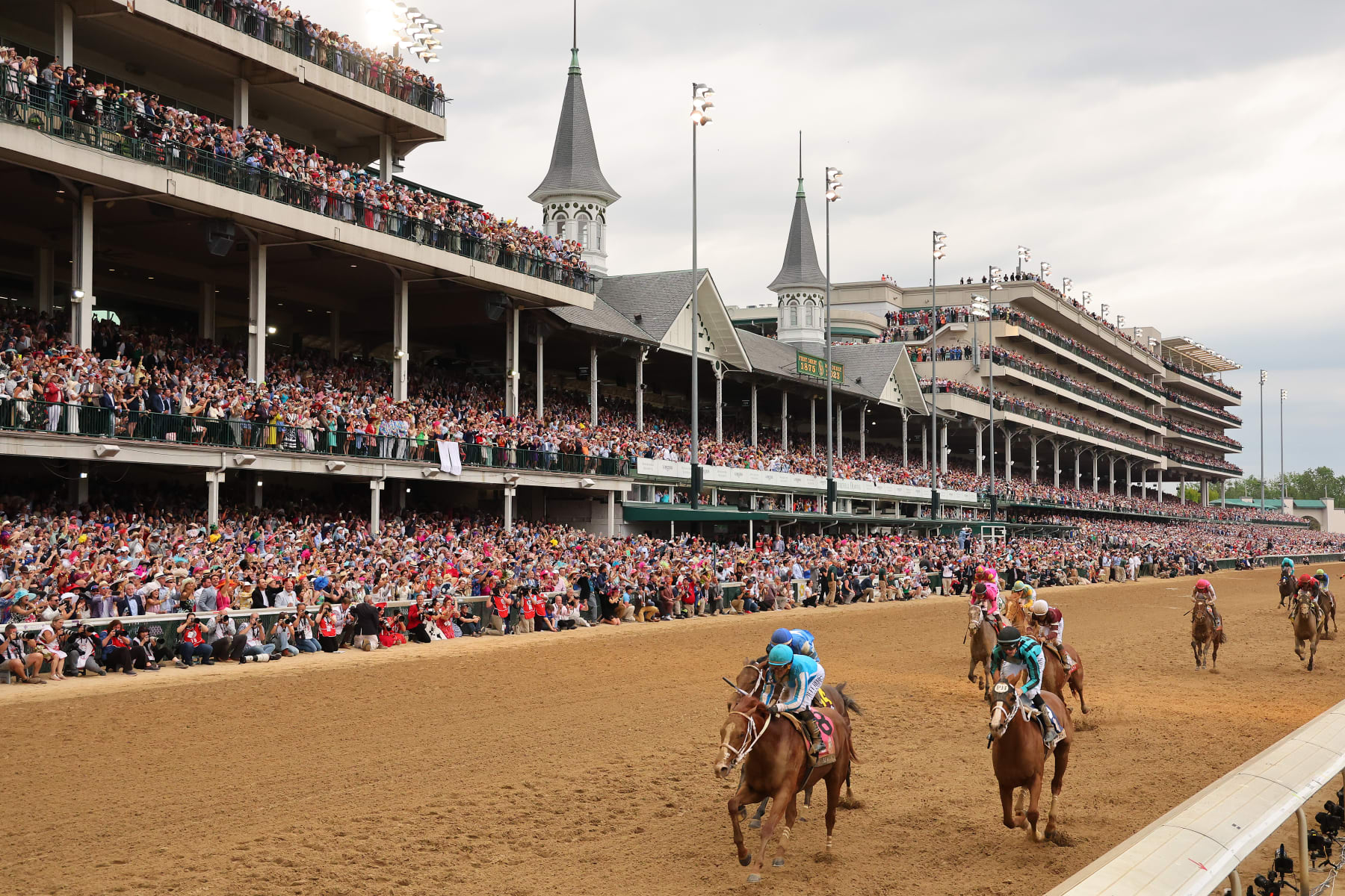 LOUISVILLE, KENTUCKY - MAY 06: Javier Castellano celebrates atop Mage #8, after crossing the finish line to win the 149th running of the Kentucky Derby at Churchill Downs on May 06, 2023 in Louisville, Kentucky. (Photo by Michael Reaves/Getty Images)