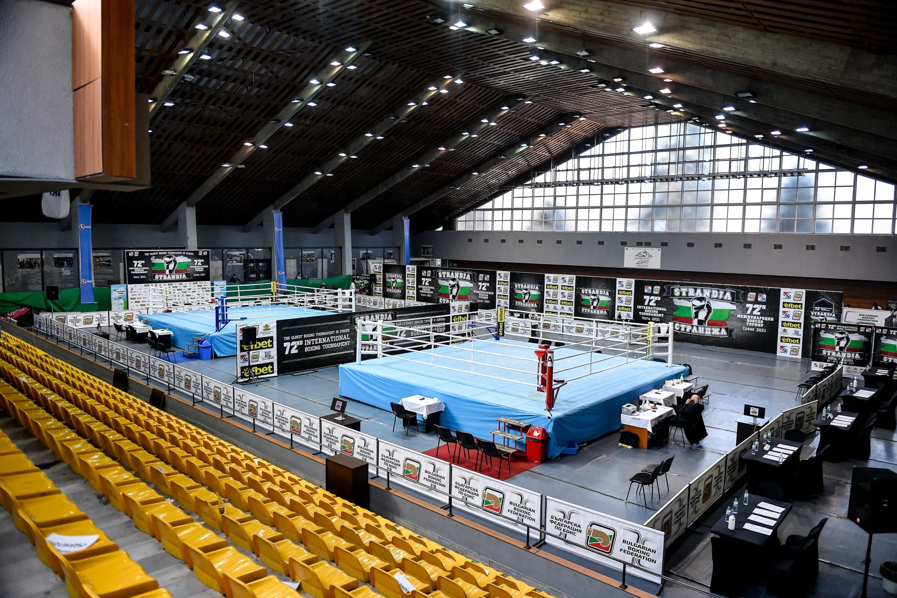 Sofia , Bulgaria - 25 February 2021; A general view of the hall prior to the start of the opening session of the AIBA Strandja Memorial Boxing Tournament quarter-finals in Sofia, Bulgaria. (Photo By Alex Nicodim/Sportsfile via Getty Images)