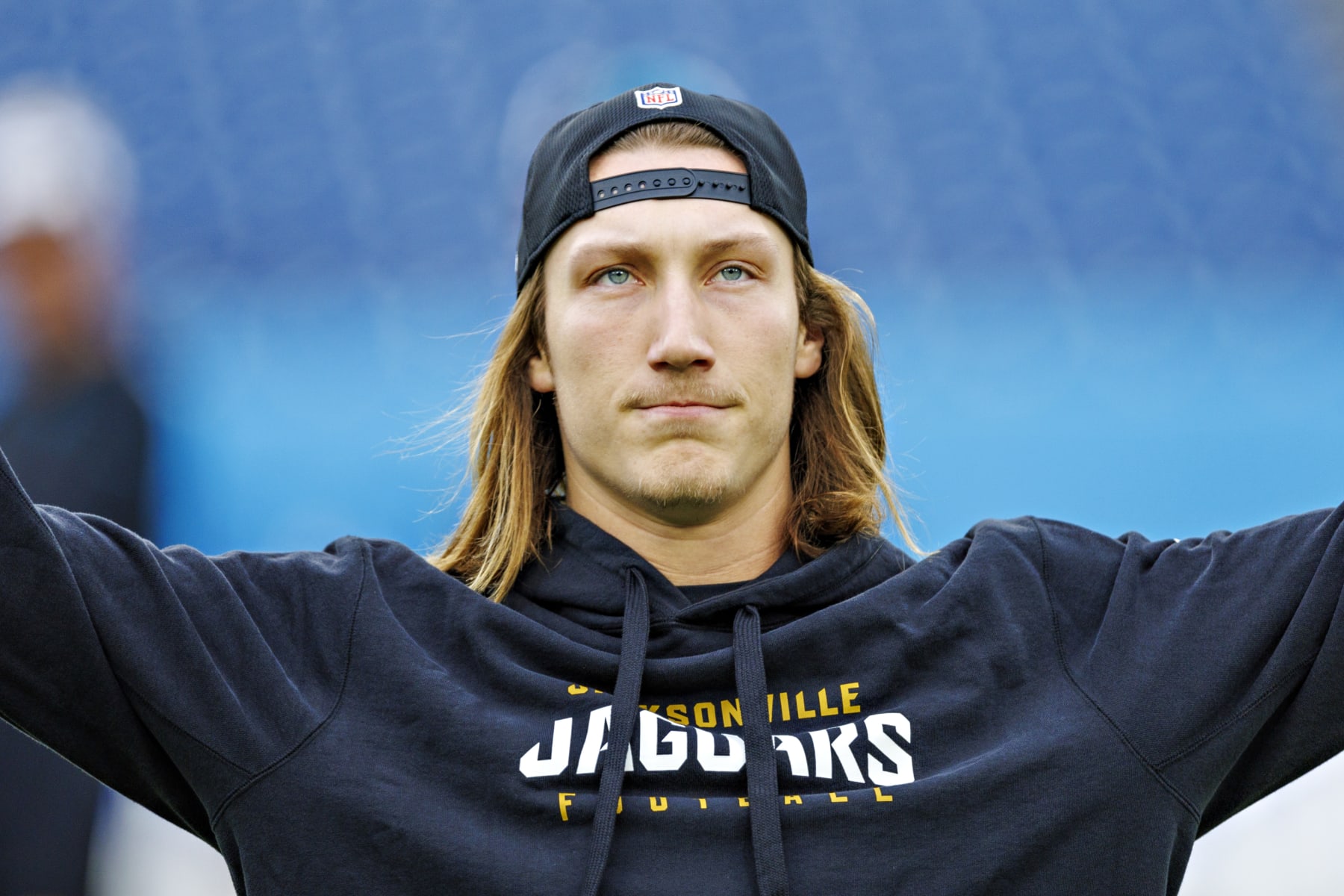 NASHVILLE TENNESSEE - JANUARY 07: Trevor Lawrence #16 of the Jacksonville Jaguars warms up before the game against the Tennessee Titans in Nashville, Tennessee at Nissan Stadium on January 7, 2024 in Houston, Texas. The Titans defeated the Jaguars 28-20.  (Photo by Wesley Hitt/Getty Images)