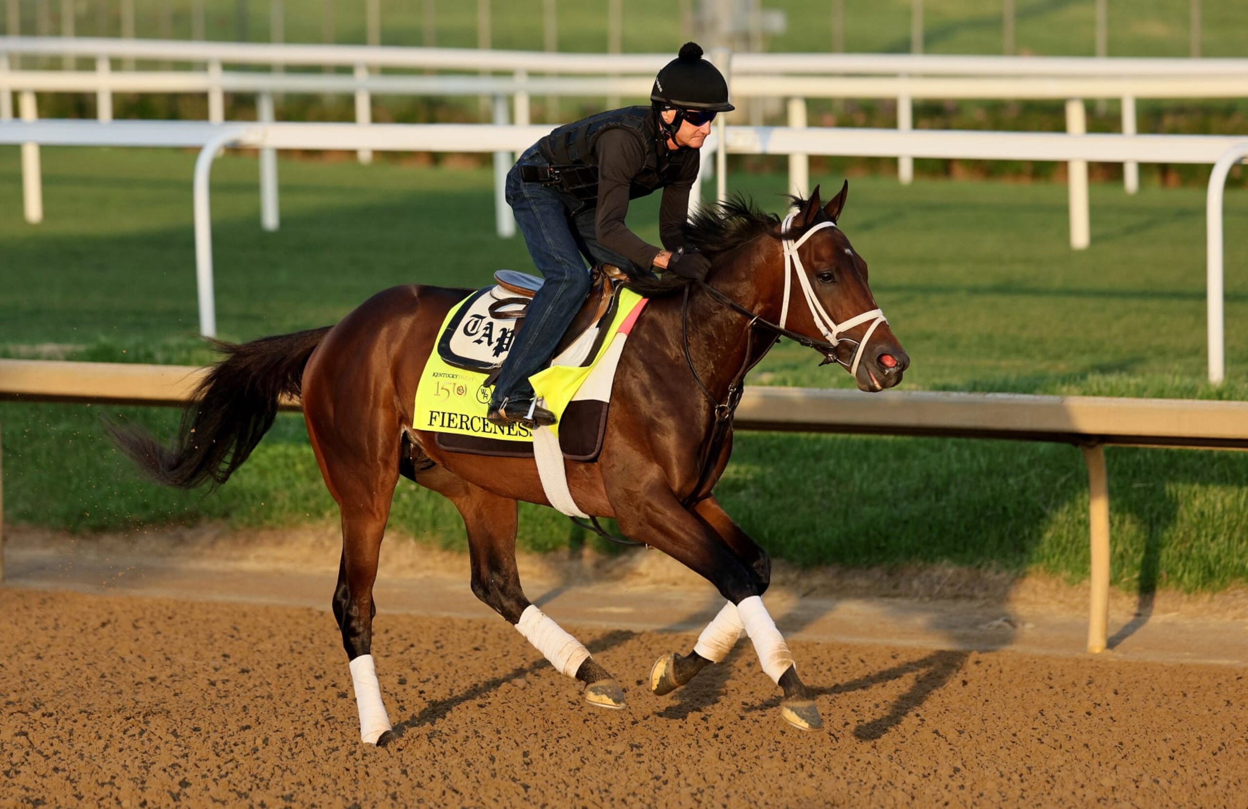 LOUISVILLE, KENTUCKY - APRIL 28: Fierceness runs on the track during the morning training for the Kentucky Derby at Churchill Downs on April 28, 2024 in Louisville, Kentucky. (Photo by Andy Lyons/Getty Images) LOUISVILLE, KENTUCKY - APRIL 28: Fierceness runs on the track during the morning training for the Kentucky Derby at Churchill Downs on April 28, 2024 in Louisville, Kentucky. (Photo by Andy Lyons/Getty Images)