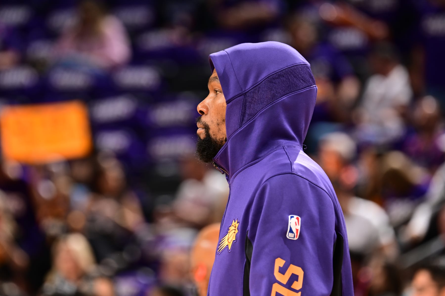PHOENIX, AZ - APRIL  28: Kevin Durant #35 of the Phoenix Suns warms up before the game against the Minnesota Timberwolves during Round 1 Game 4 of the 2024 NBA Playoffs on April 28, 2024 at Footprint Center in Phoenix, Arizona. NOTE TO USER: User expressly acknowledges and agrees that, by downloading and or using this photograph, user is consenting to the terms and conditions of the Getty Images License Agreement. Mandatory Copyright Notice: Copyright 2024 NBAE (Photo by Kate Frese/NBAE via Getty Images)