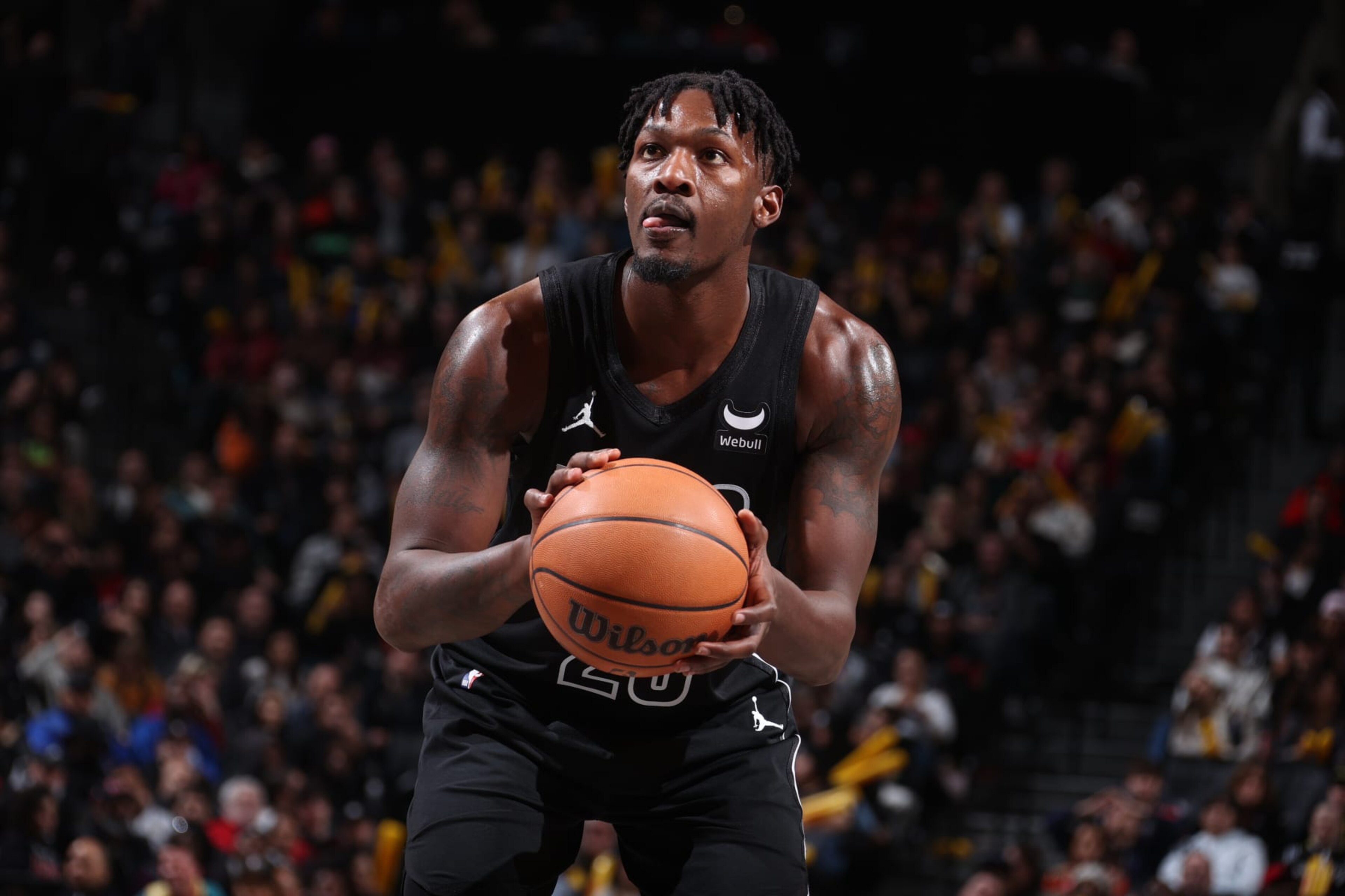 BROOKLYN, NY - MARCH 29: Dorian Finney-Smith #28 of the Brooklyn Nets shoots a free throw during the game against the Chicago Bulls on March 29, 2024 at Barclays Center in Brooklyn, New York. NOTE TO USER: User expressly acknowledges and agrees that, by downloading and or using this Photograph, user is consenting to the terms and conditions of the Getty Images License Agreement. Mandatory Copyright Notice: Copyright 2024 NBAE (Photo by Nathaniel S. Butler/NBAE via Getty Images) BROOKLYN, NY - MARCH 29: Dorian Finney-Smith #28 of the Brooklyn Nets shoots a free throw during the game against the Chicago Bulls on March 29, 2024 at Barclays Center in Brooklyn, New York. NOTE TO USER: User expressly acknowledges and agrees that, by downloading and or using this Photograph, user is consenting to the terms and conditions of the Getty Images License Agreement. Mandatory Copyright Notice: Copyright 2024 NBAE (Photo by Nathaniel S. Butler/NBAE via Getty Images)