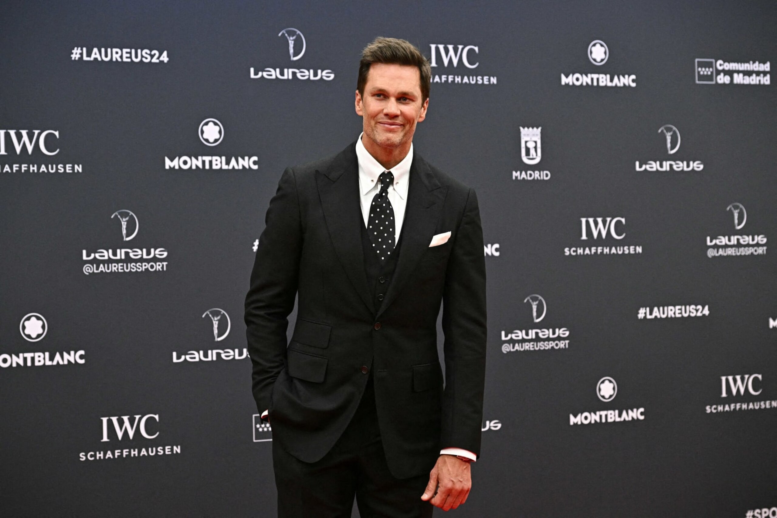 US football player Tom Brady poses on the Red Carpet ahead of the 25th Laureus World Sports Awards gala in Madrid on April 22, 2024. (Photo by JAVIER SORIANO / AFP) (Photo by JAVIER SORIANO/AFP via Getty Images)