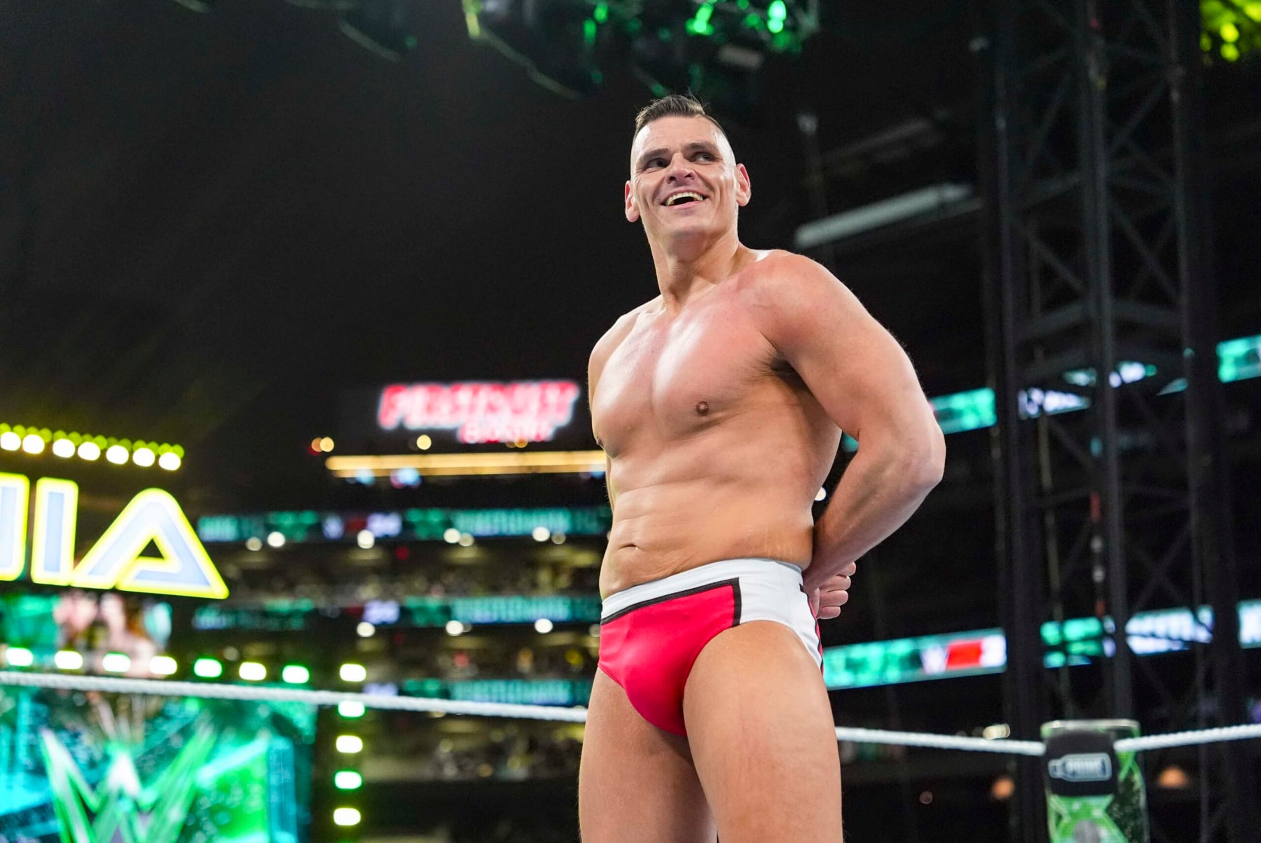 PHILADELPHIA, PENNSYLVANIA - APRIL 06: GUNTHER enters the ring during Night One of WrestleMania 40 at Lincoln Financial Field on April 6, 2024 in Philadelphia, 
Pennsylvania. (Photo by WWE/Getty Images)