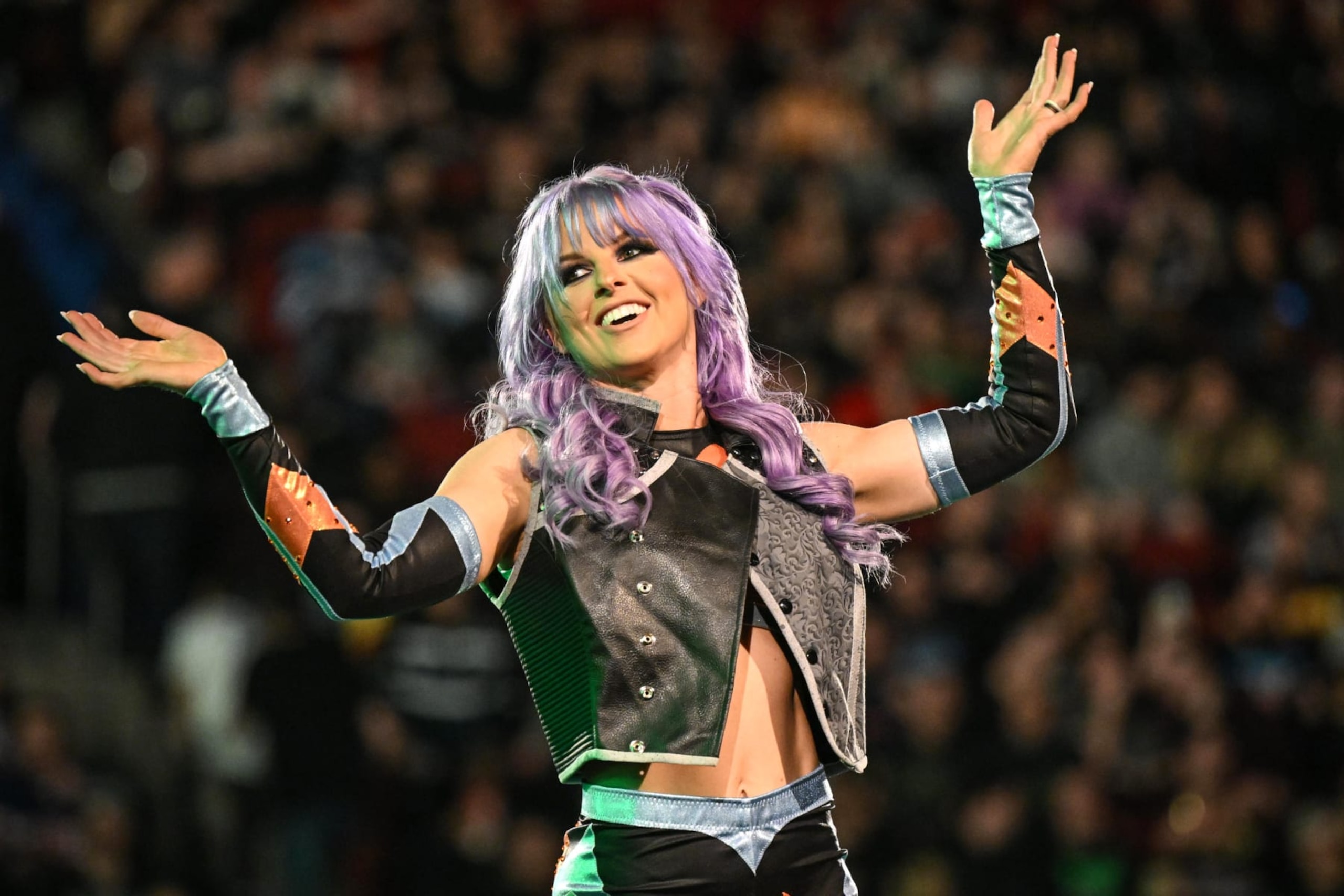 MONTREAL, CANADA - APRIL 15: Candice LeRae makes her way to the ring during Monday Night RAW at the Bell Centre on April 15, 2024 in Montreal, Canada.  (Photo by WWE/Getty Images)
