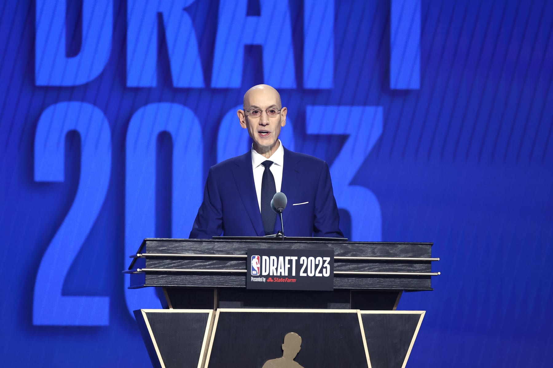 NEW YORK, NEW YORK - JUNE 22: NBA commissioner Adam Silver speaks during the first round of the 2023 NBA Draft at Barclays Center on June 22, 2023 in the Brooklyn borough of New York City. NOTE TO USER: User expressly acknowledges and agrees that, by downloading and or using this photograph, User is consenting to the terms and conditions of the Getty Images License Agreement. (Photo by Sarah Stier/Getty Images)