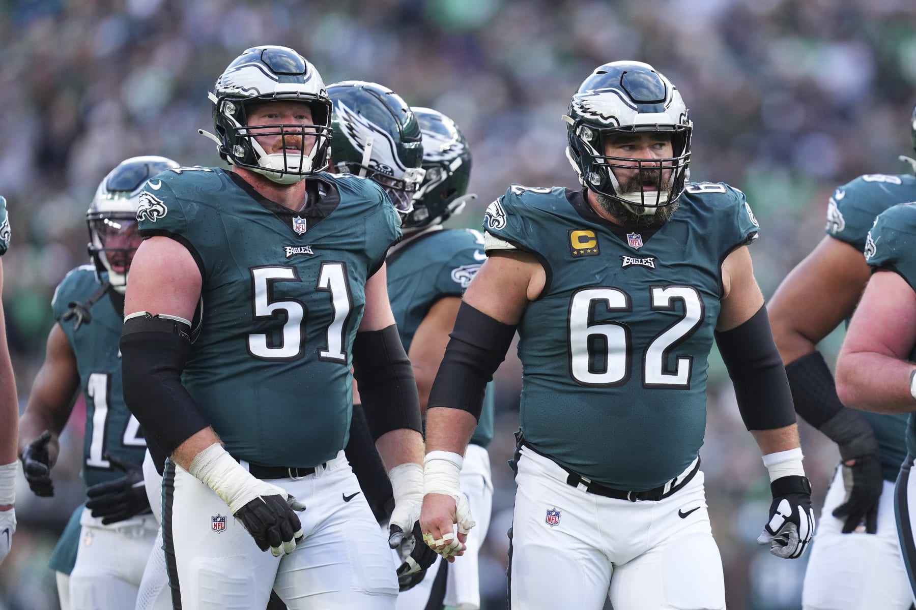 Cam Jurgens will be able to slide over to center and replace Jason Kelce