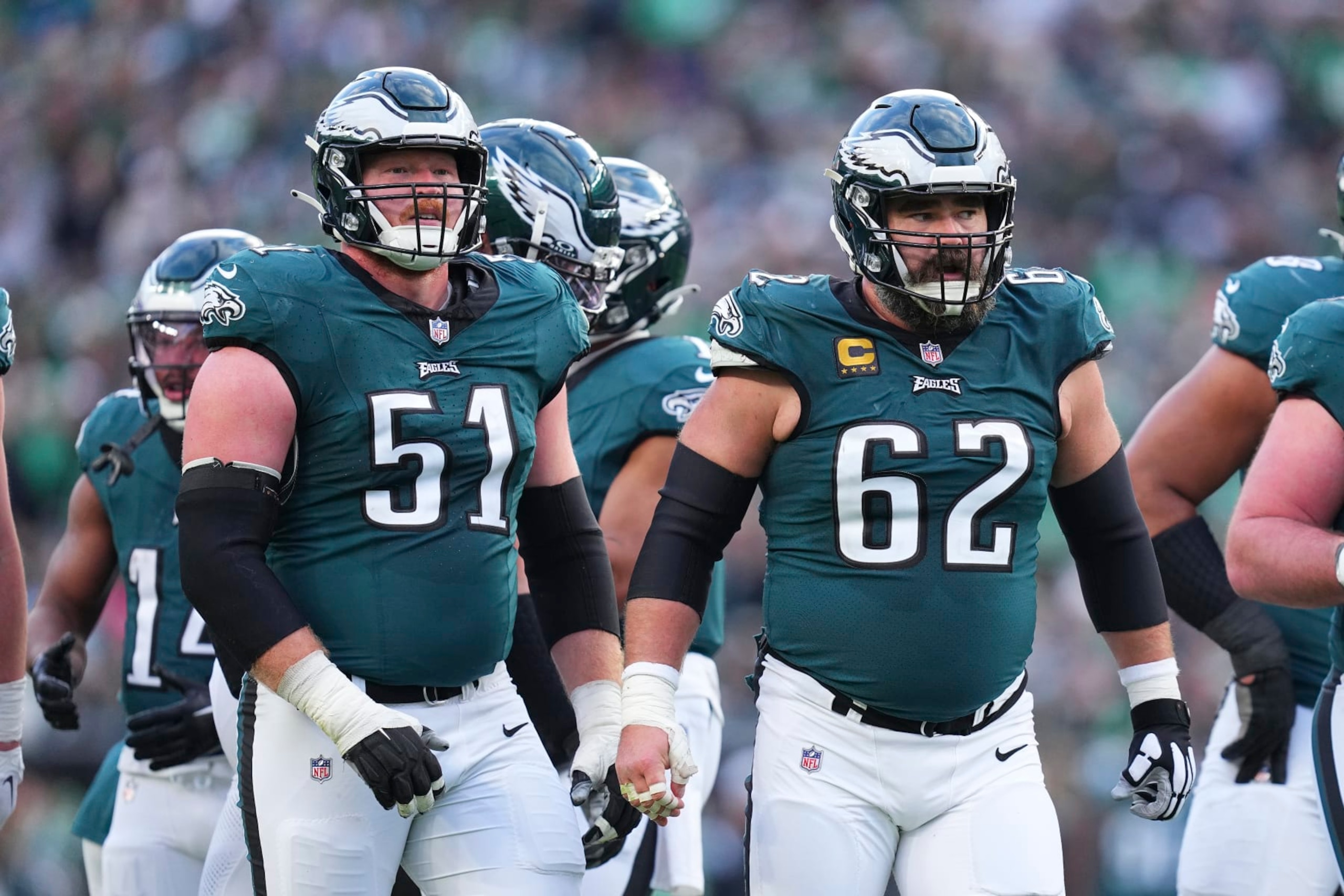 Cam Jurgens will be able to slide over to center and replace Jason Kelce