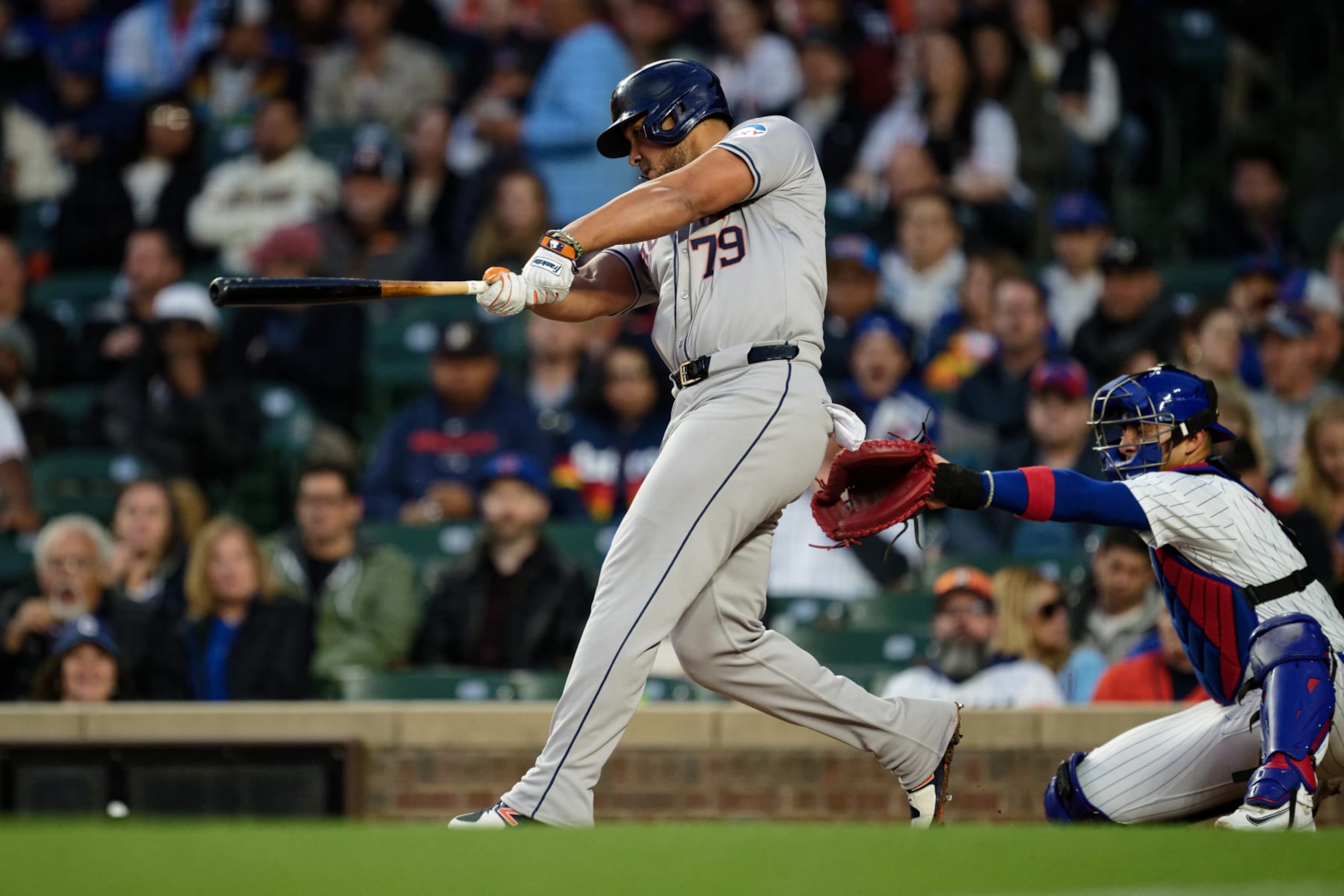 CHICAGO, IL - APRIL 23: Jose Abreu #79 of the Houston Astros bats against the Chicago Cubs at Wrigley Field on April 23, 2024 in Chicago, Illinois. (Photo by Jamie Sabau/Getty Images) CHICAGO, IL - APRIL 23: Jose Abreu #79 of the Houston Astros bats against the Chicago Cubs at Wrigley Field on April 23, 2024 in Chicago, Illinois. (Photo by Jamie Sabau/Getty Images)
