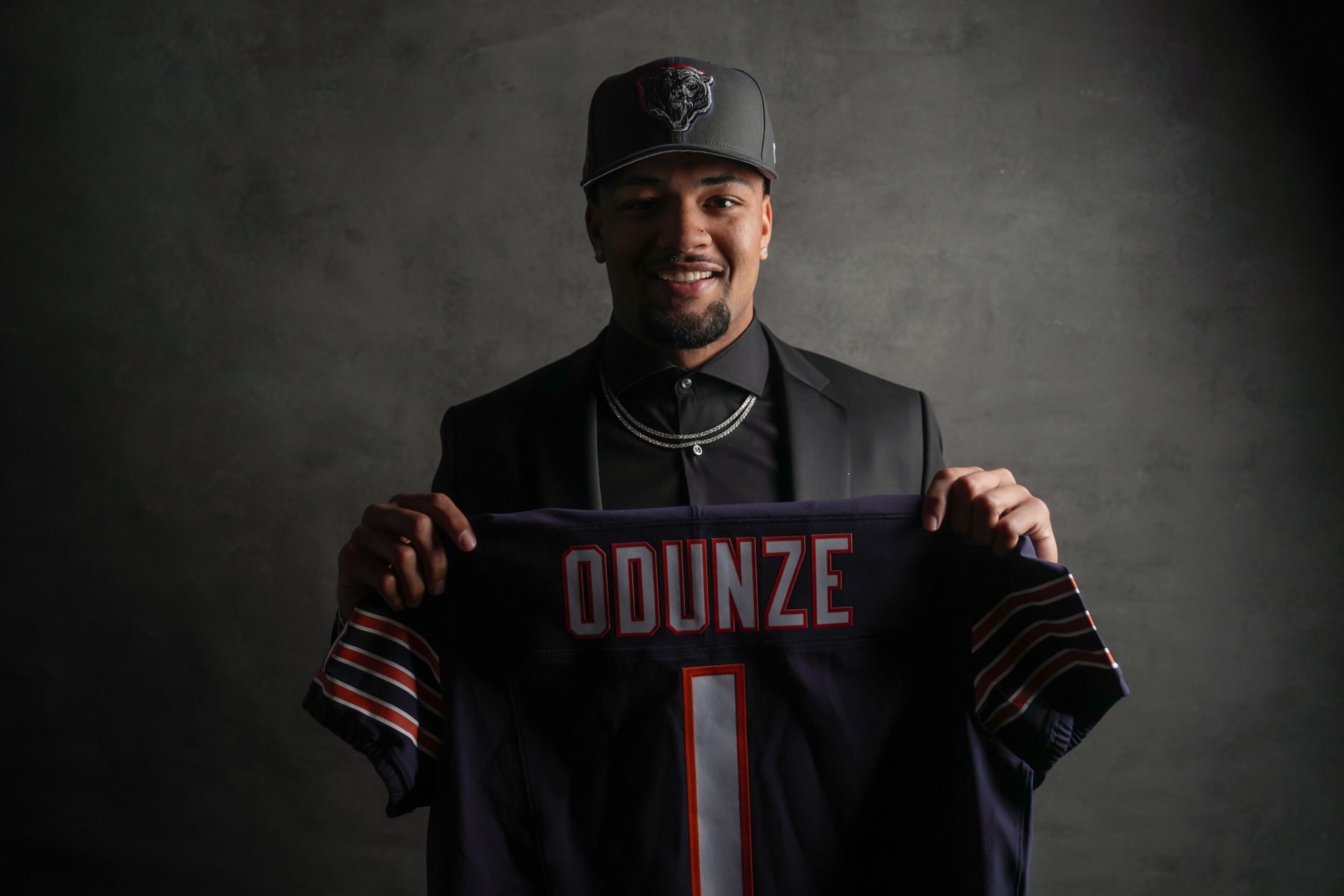 DETROIT,MI - APRIL 25:  Wide receiver Rome Odunze of the Washington Huskies poses for portraits after being selected by the Chicago Bears in the first round of the 2024 NFL draft on April 25, 2024 in Detroit, Michigan. (Photo by Todd Rosenberg/Getty Images)