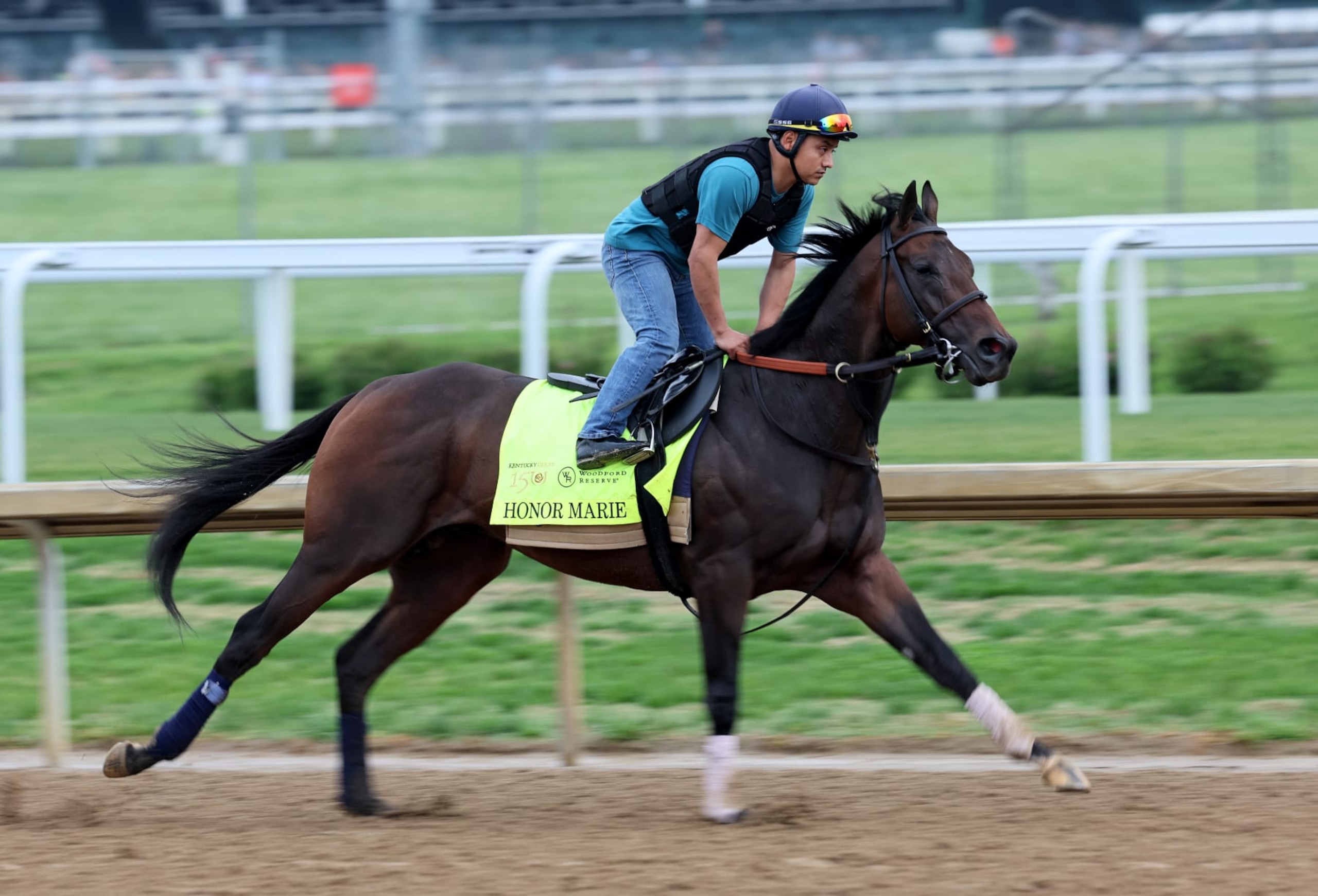 LOUISVILLE, KENTUCKY - APRIL 28: Honor Marie runs on the track during the morning training for the Kentucky Derby at Churchill Downs on April 28, 2024 in Louisville, Kentucky. (Photo by Andy Lyons/Getty Images) LOUISVILLE, KENTUCKY - APRIL 28: Honor Marie runs on the track during the morning training for the Kentucky Derby at Churchill Downs on April 28, 2024 in Louisville, Kentucky. (Photo by Andy Lyons/Getty Images)