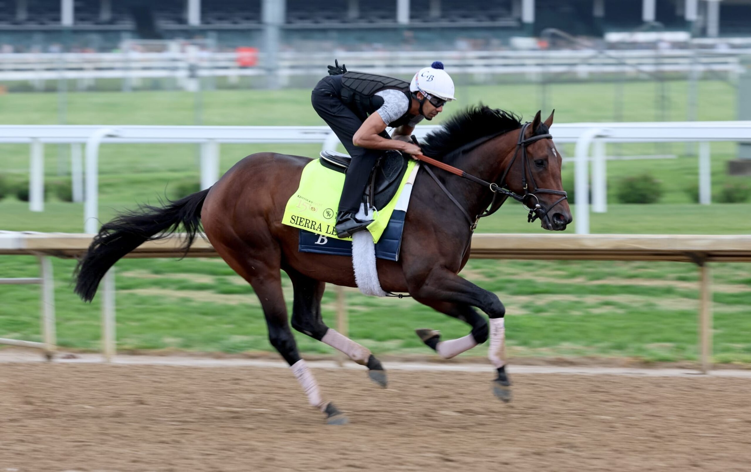 LOUISVILLE, KENTUCKY - APRIL 28: Sierra Leone runs on the track during the morning training for the Kentucky Derby at Churchill Downs on April 28, 2024 in Louisville, Kentucky. (Photo by Andy Lyons/Getty Images) LOUISVILLE, KENTUCKY - APRIL 28: Sierra Leone runs on the track during the morning training for the Kentucky Derby at Churchill Downs on April 28, 2024 in Louisville, Kentucky. (Photo by Andy Lyons/Getty Images)
